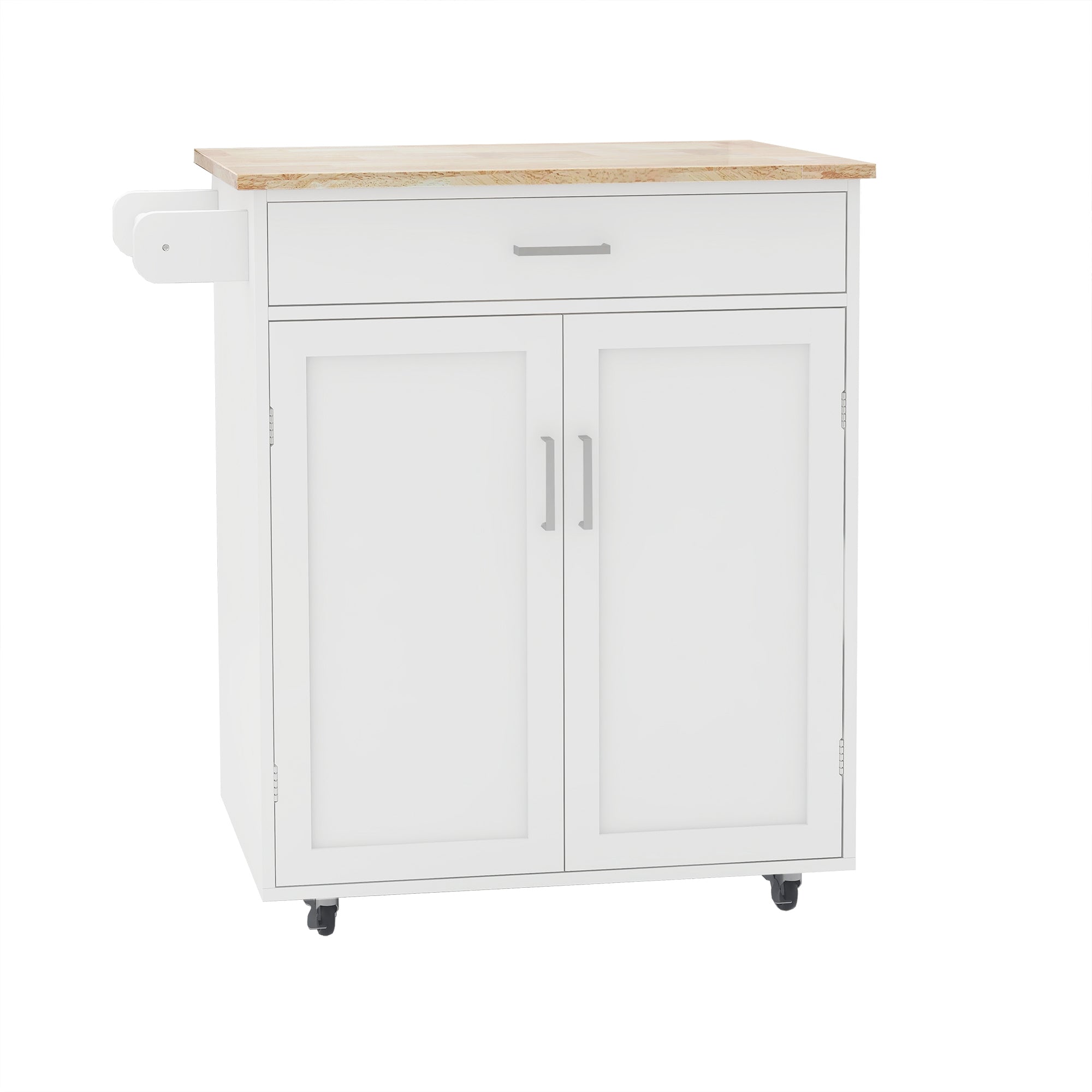 HAOYYE Kitchen island rolling trolley cart with Adjustable Shelves and towel rack rubber wood table top Sturdy Space-Saving Heavy Duty Modern Design Easy Assembly Durable Stylish Home Furniture Versatile