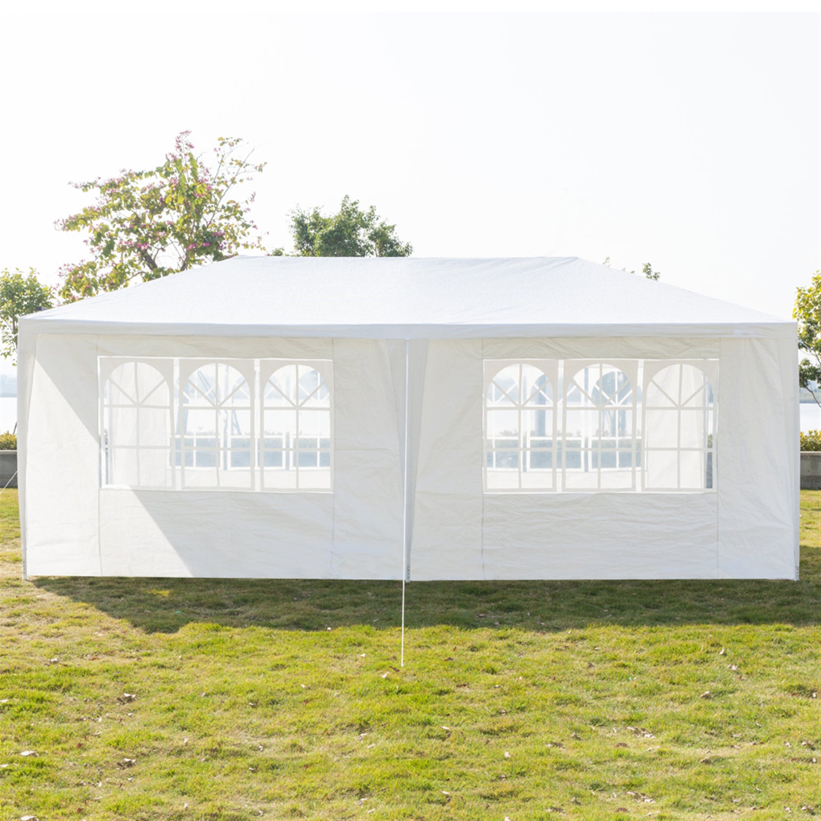 HAOYYE 3 x 6m Outdoor Waterproof Canopy Tent with 6 Sidewalls and 2 Zippered Doors Spiral Tube Frame Heavy Duty PE Fabric Event Shelter for Backyard Patio Garden Wedding White