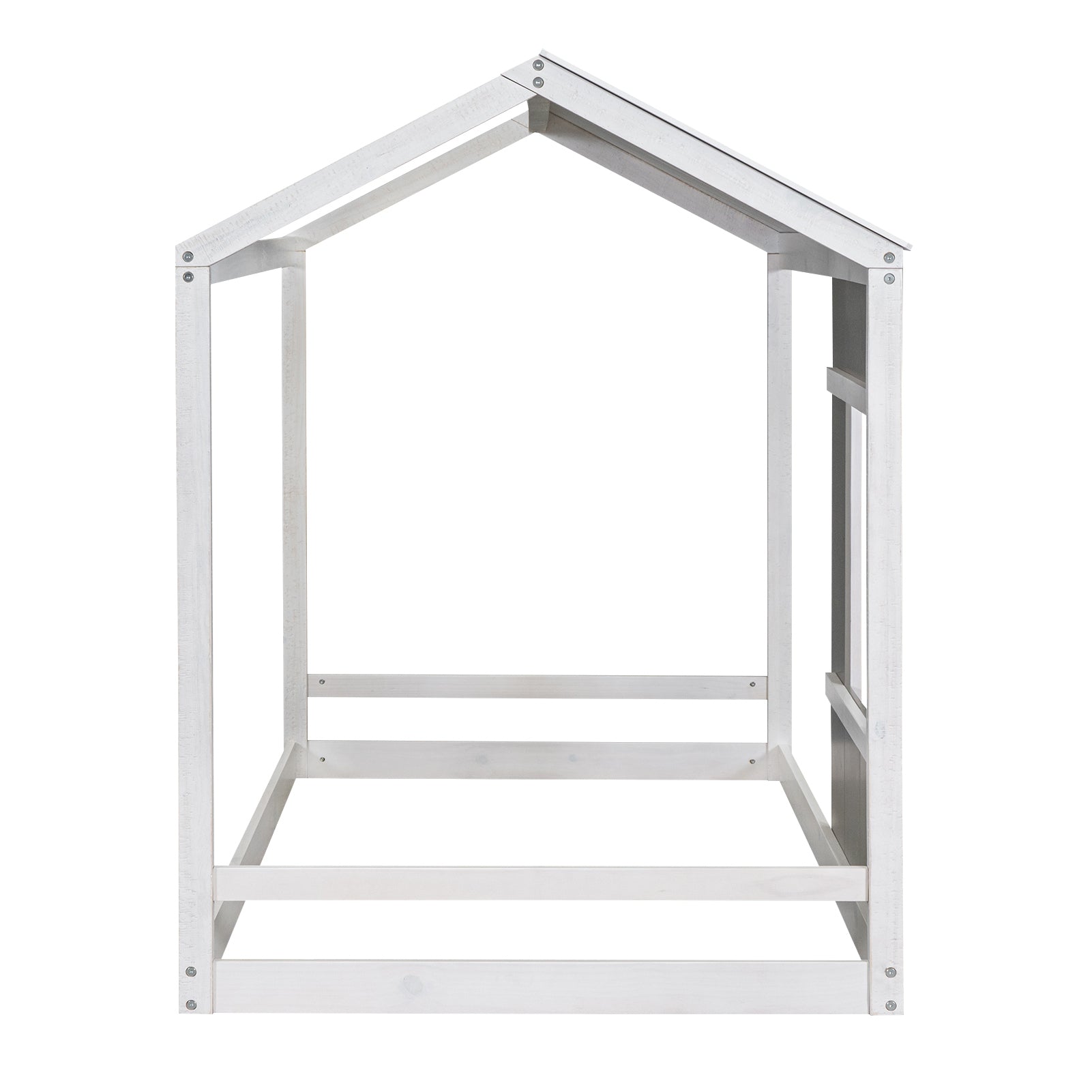 HAOYYE Twin Size House Platform with Roof and Window, White+Antique Grey(Old SKU: WF294130AAE) Sturdy Space-Saving Heavy Duty Modern Design Adults Dorm Room Easy Assembly Bedroom Furniture