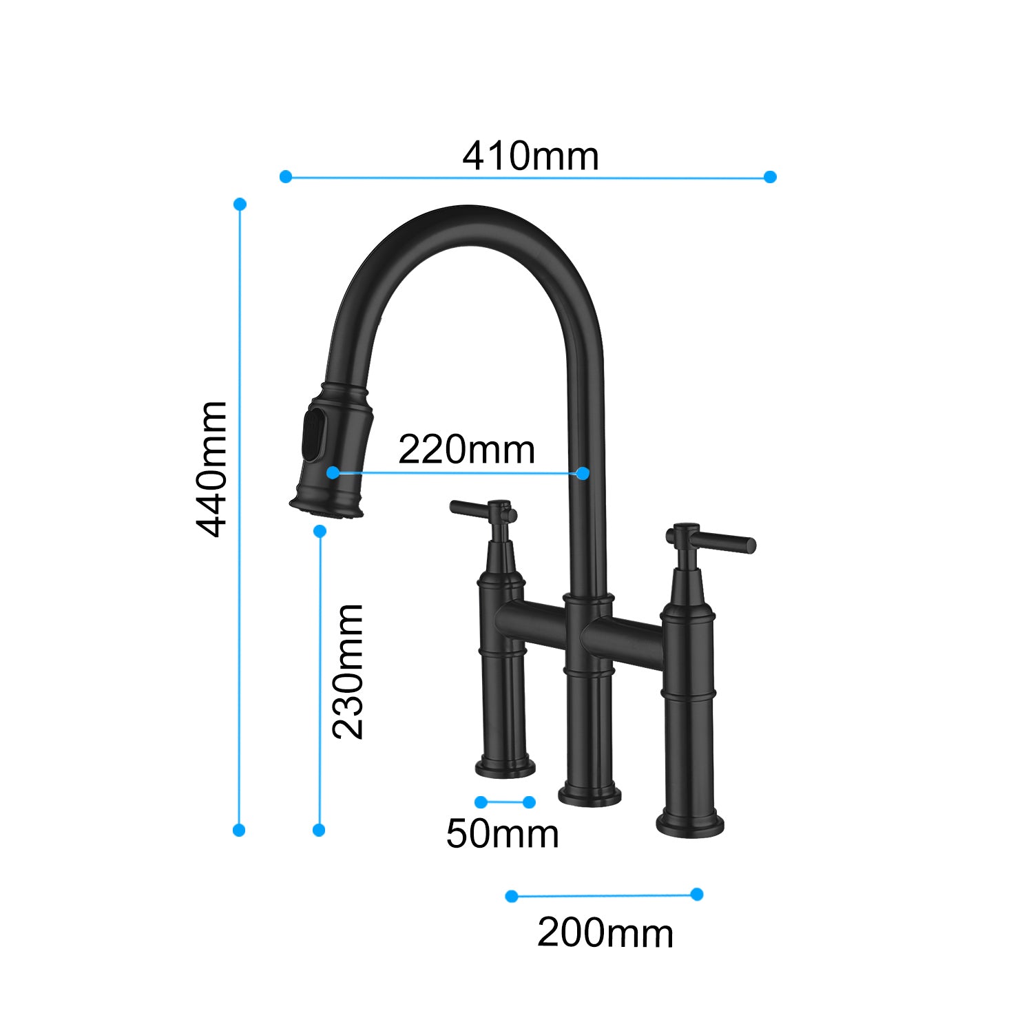 HAOYYE Bridge Kitchen Faucet with Pull-Down Sprayhead in Spot Sturdy Space-Saving Heavy Duty Modern Design Adults Dorm Room Easy Assembly Bedroom Furniture