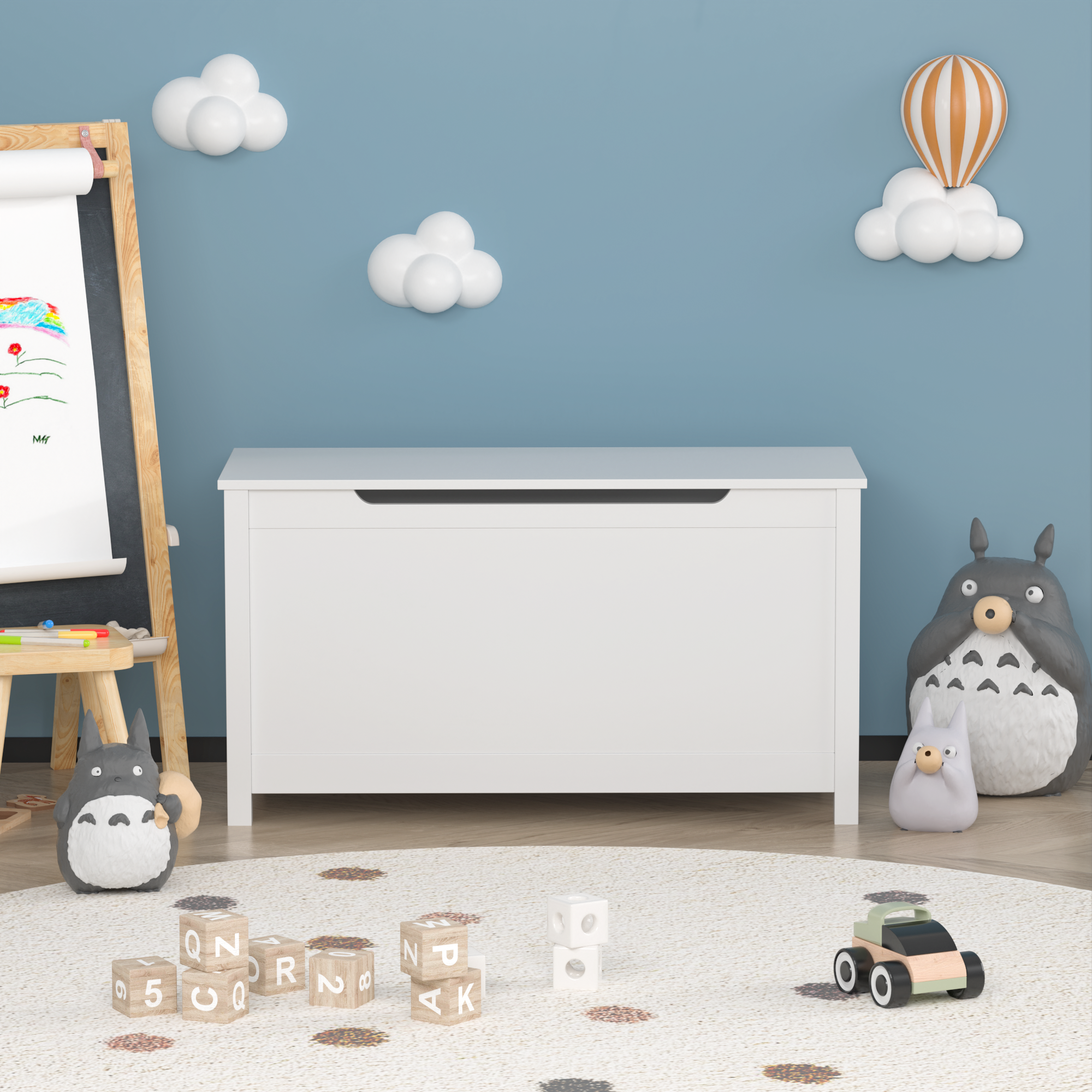 HAOYYE Wooden Toy Box Storage with Safety Hinged Lid, White, Sturdy Space-Saving Design, Easy Assembly, Durable and Stylish Home Furniture
