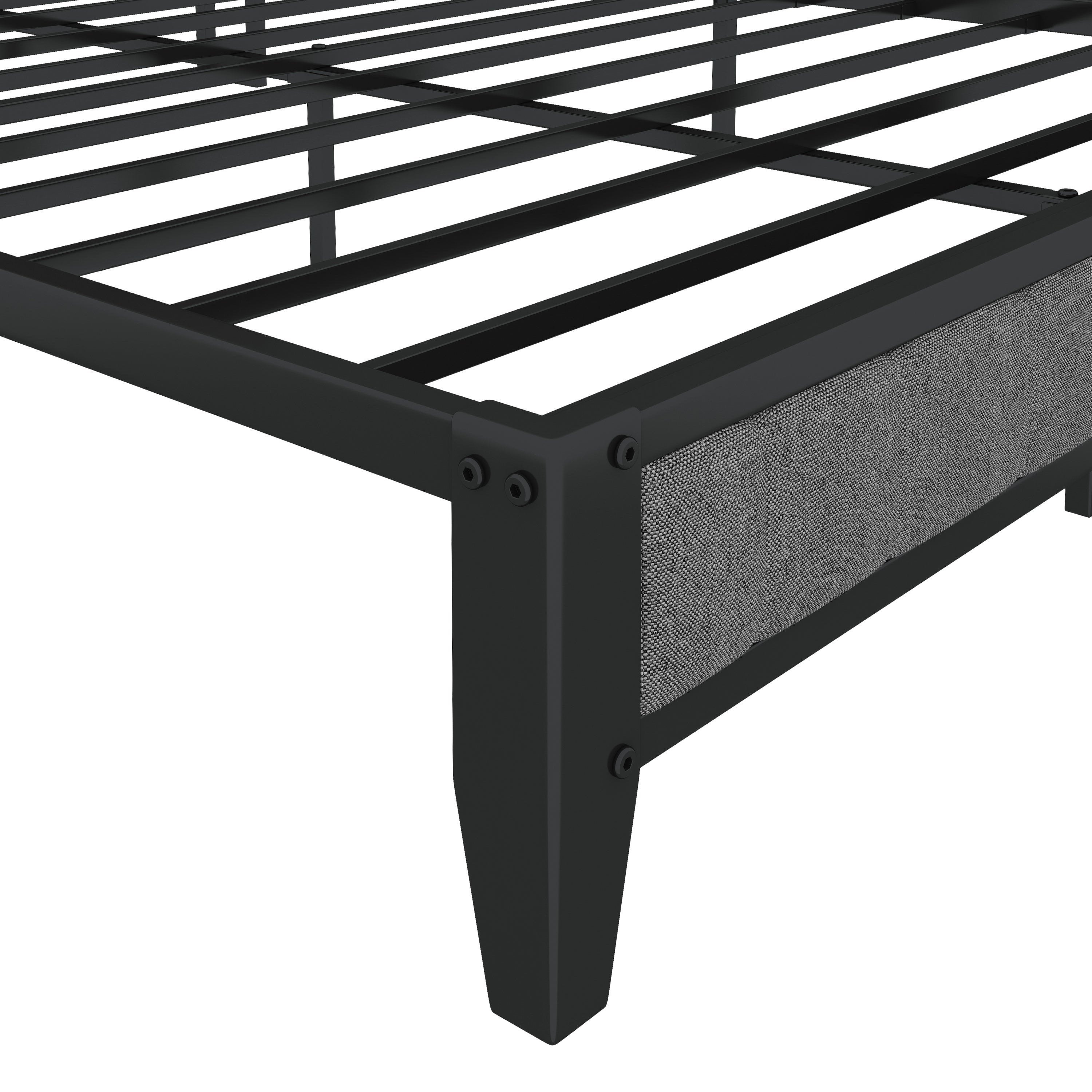 HAOYYE Queen Size Bed Frame with Charging Station, Upholstered Headboard, Metal Platform, Grey Sturdy Space-Saving Heavy Duty Modern Design Adults Dorm Room Easy Assembly Bedroom Furniture