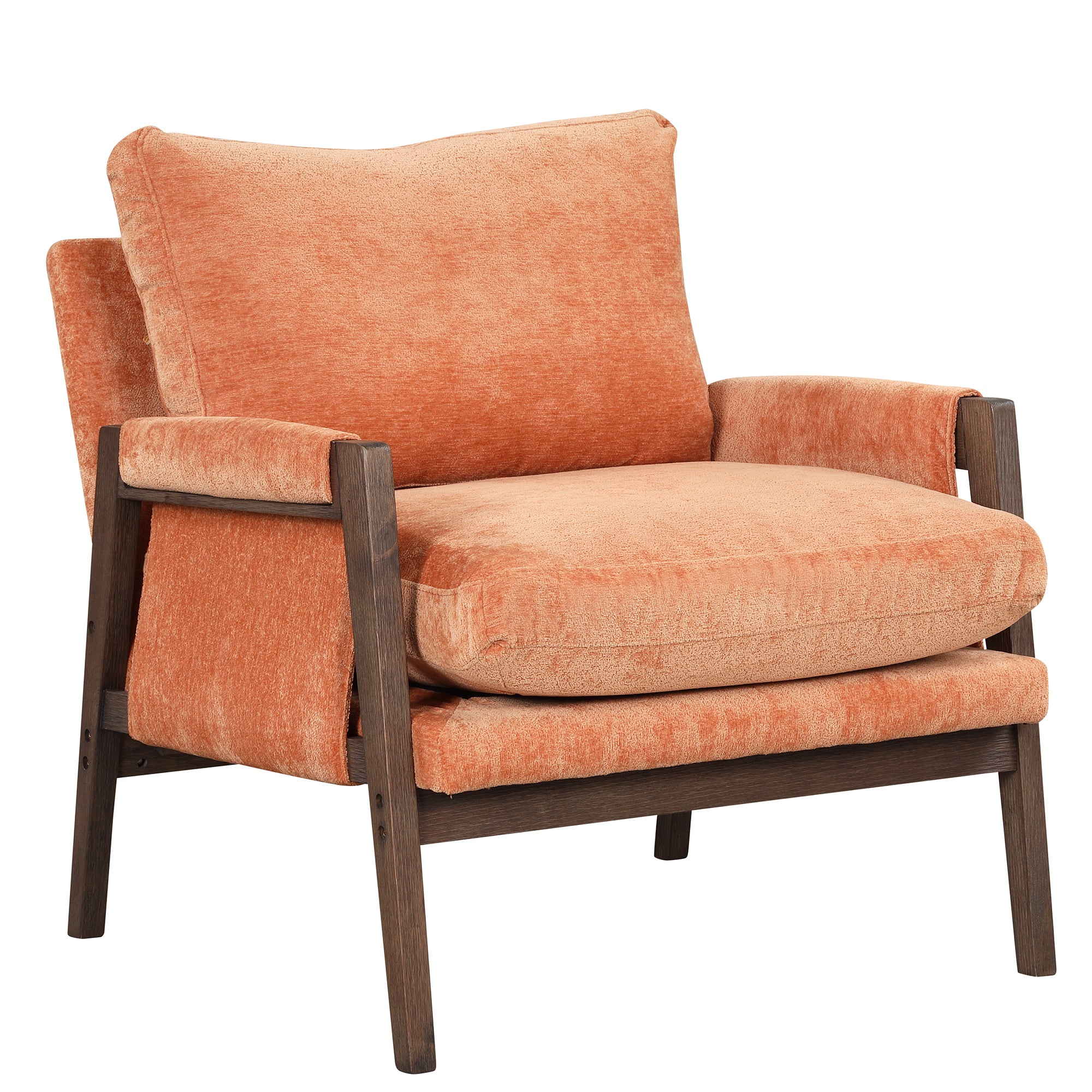 HAOYYE Mid-Century Modern Velvet Accent Chair,Leisure Chair with Solid Wood and Thick Seat Cushion for Living Room,Bedroom,Studio,Orange Sturdy Space-Saving Heavy Duty Modern Design Adults Dorm Room