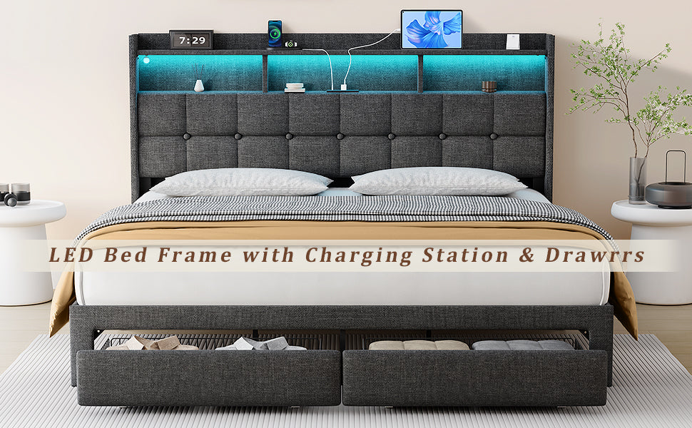 HAOYYE BED 778KING-DG-CLB Sturdy Space-Saving Heavy Duty Modern Design Adults Dorm Room Easy Assembly Bedroom Furniture