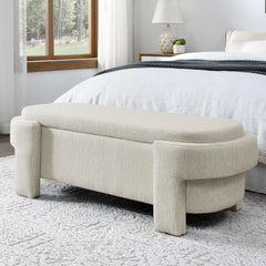 HAOYYE Linen Fabric Upholstered Bench with Large Storage Space for the Living Room, Entryway and Bedroom,Beige, Sturdy Space-Saving Heavy Duty Modern Design Easy Assembly Durable