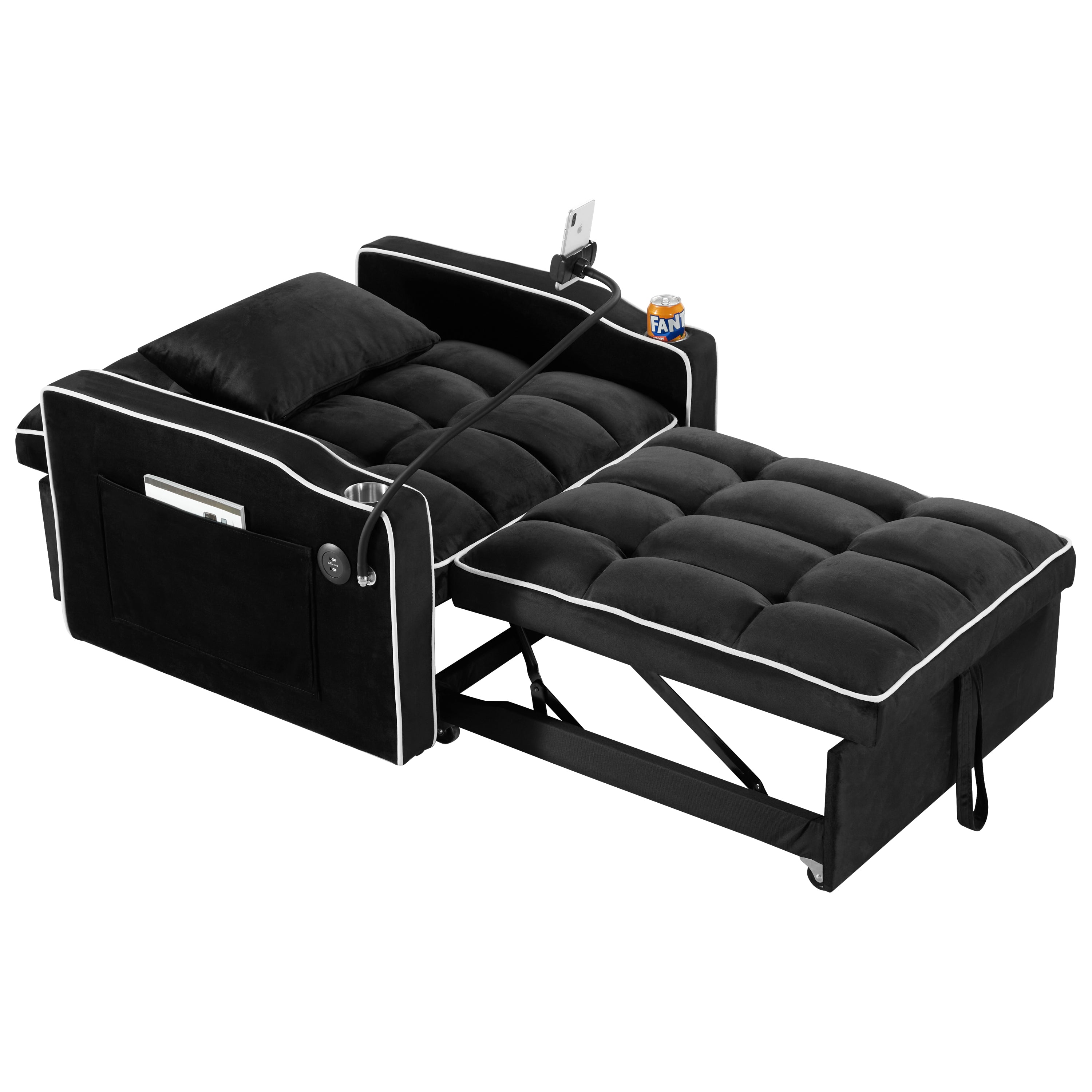 HAOYYE Convertible 3-in-1 Sleeper Chair Sofa Bed Adjustable Pull-Out Sleeper Chair Bed Folding Sofa Bed with Multiple Pockets for Living Room Bedroom Small Space, Black Sturdy Space-Saving Heavy Duty Modern Design