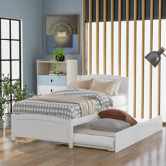HAOYYE Twin size Platform Bed with Trundle, White Sturdy Space-Saving Heavy Duty Modern Design Easy Assembly Durable Stylish Home Furniture Versatile