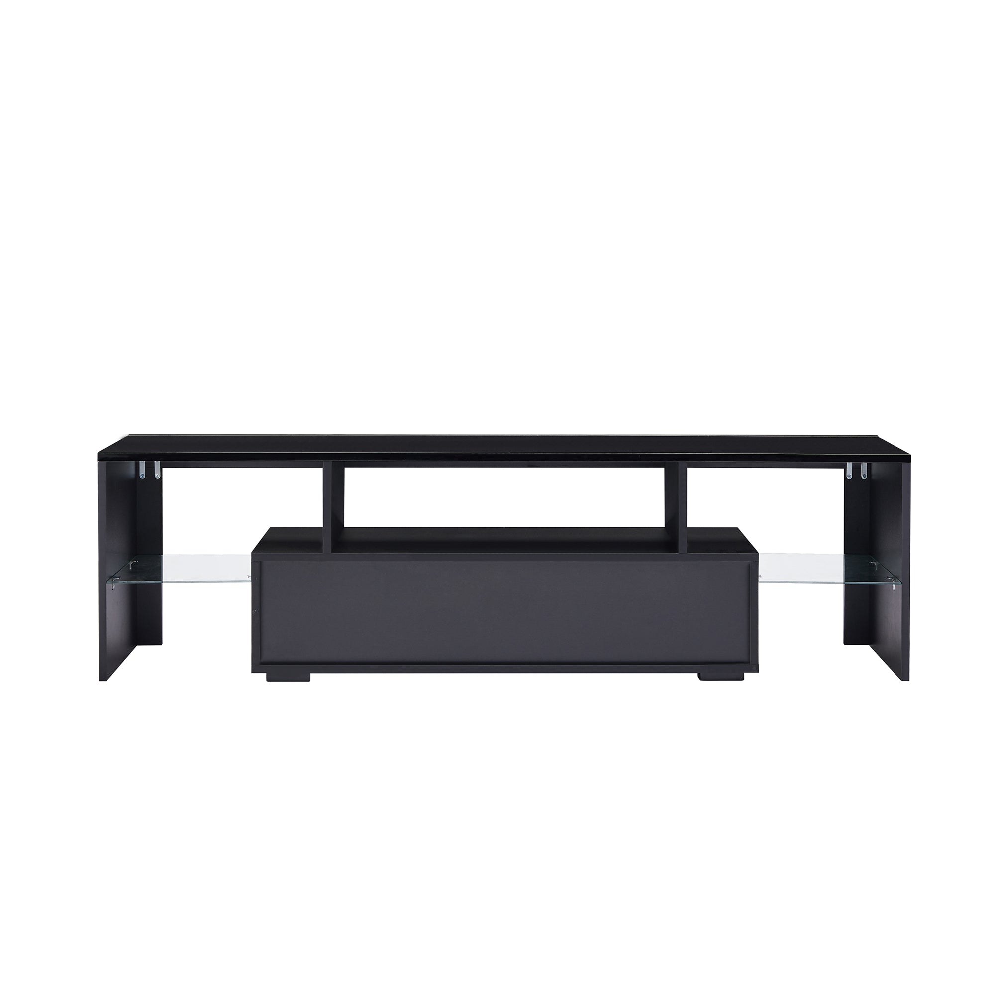 HAOYYE FashionTVstandTVcabinet,EntertainmentCenter,TVstationTV console,media console,with LEDlight belt,light belt remote control,toughenedglassshelf,metal handle,Canbeplaced in the living room,bedroom,black