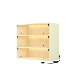 HAOYYE Off-White LED Light Shoe Box, 3 Layers with Glass Doors, Sturdy Space-Saving Design, Heavy Duty Modern Storage Solution for Sneakers, Easy Assembly for Bedroom, Dorm Room, or Closet