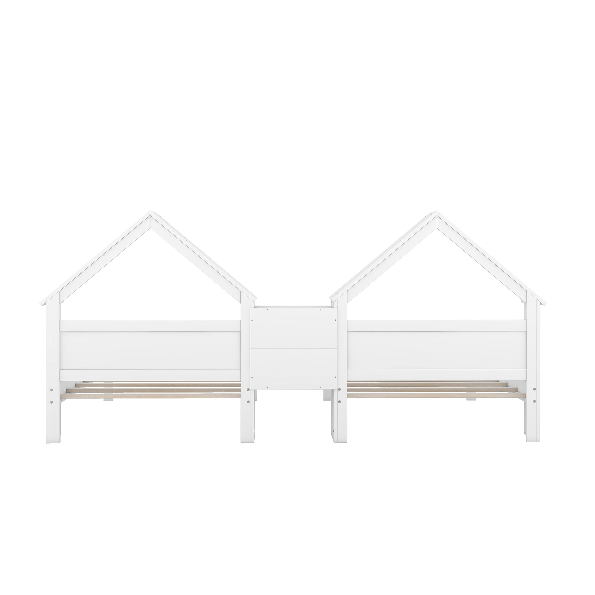 HAOYYE Double Twin Size Platform Bed with House-shaped Headboard and a Built-in Nightstand, White Sturdy Space-Saving Heavy Duty Modern Design Adults Dorm Room Easy Assembly Bedroom Furniture