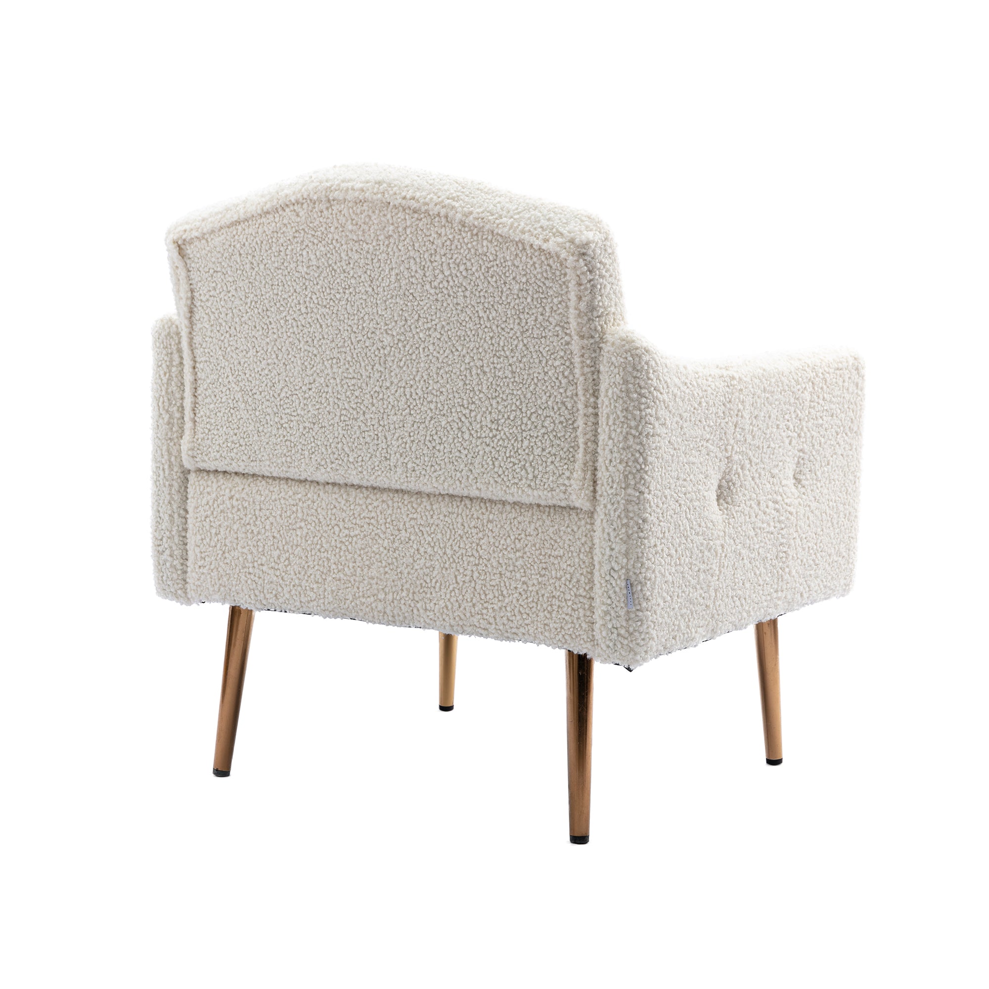 HAOYYE Modern Accent Chair with Arms, Tufted Decorative Fabric Armchair with Gold Metal Legs, Upholstered Reading Chair for Living Room Bedroom Office (White Teddy) Sturdy Space-Saving Heavy Duty