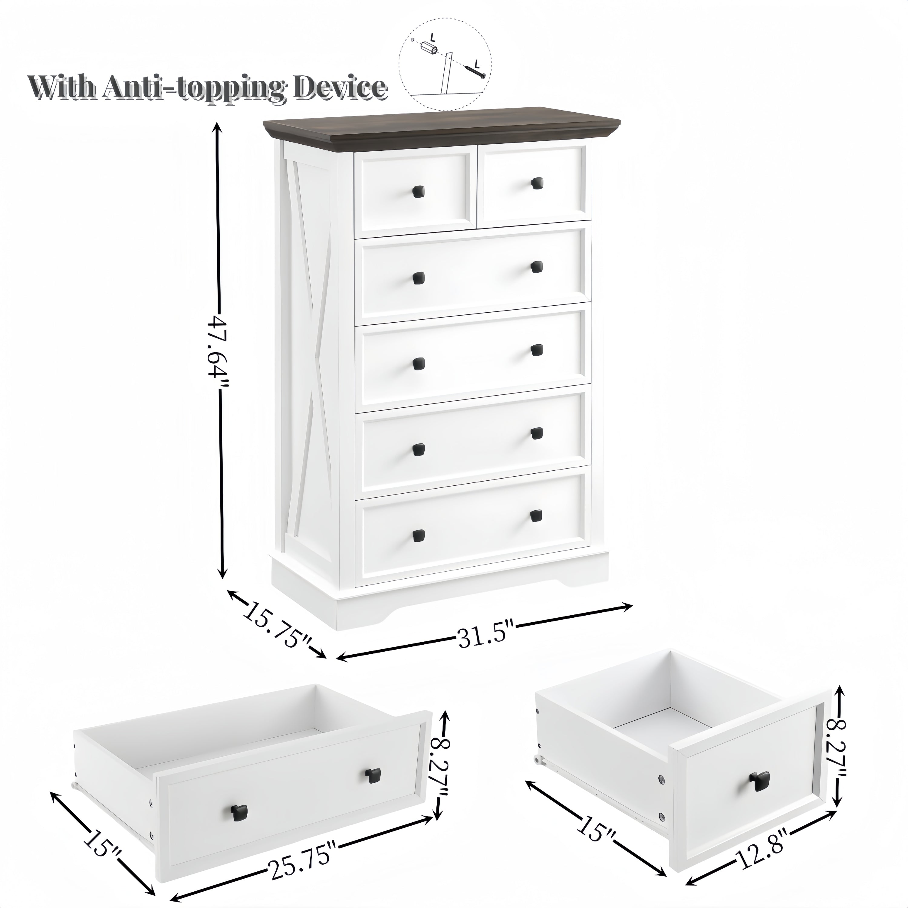 HAOYYE 6-Drawer Dresser, Tall Chest of Drawers, Closet Organizers for Storage Clothes, Sturdy Space-Saving Cabinet with Modern Design, Ideal for Living Room, Adults, and Dorm Rooms, Heavy-Duty Construction