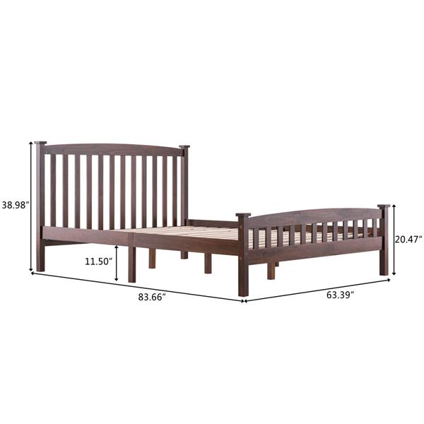 HAOYYE Queen Platform Bed Frame with Vertical Slatted Headboard in Walnut Color, Modern Wood Bed Frame with Sturdy Construction, Elegant Style for Bedroom, Guest Room, Easy Assembly