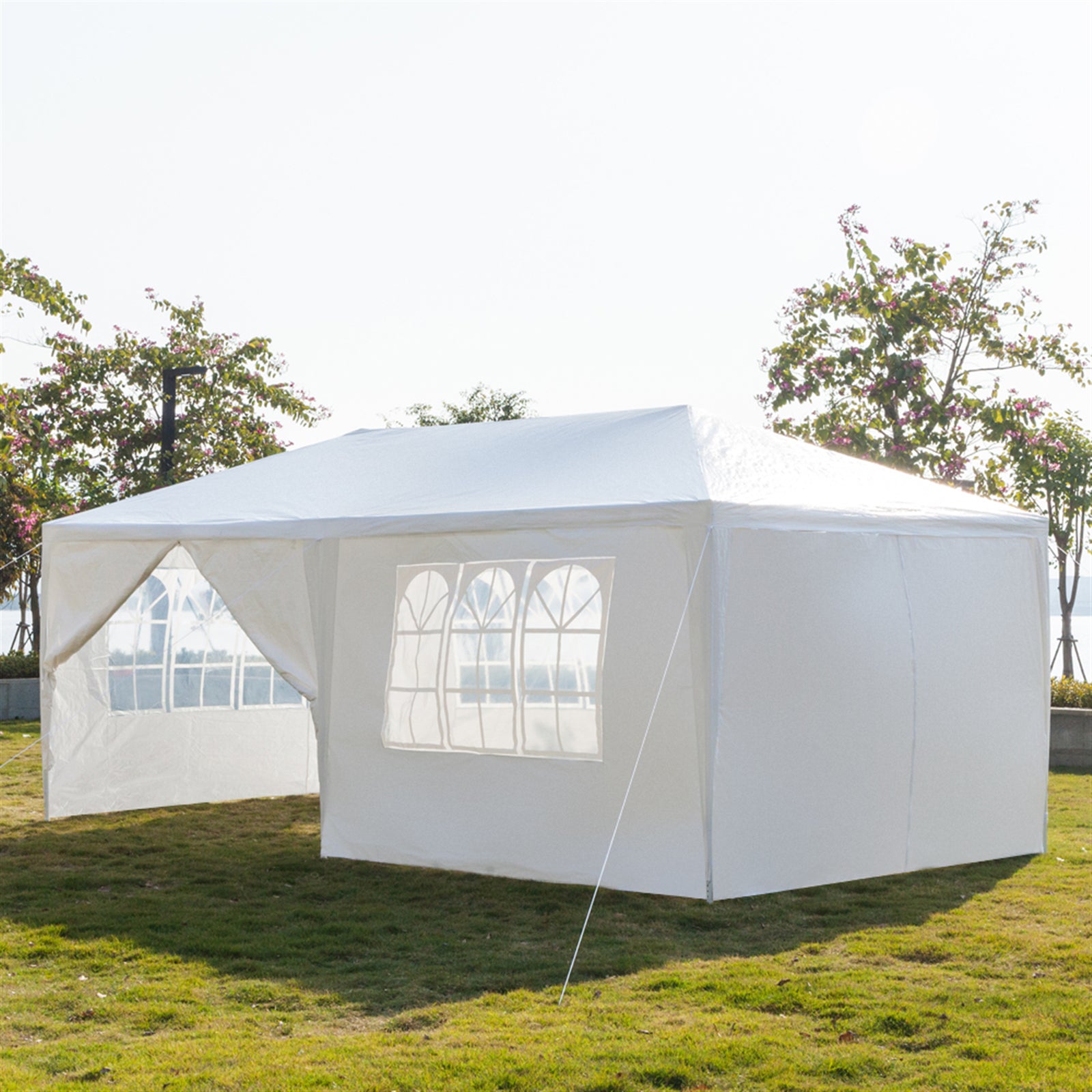 HAOYYE 3 x 6m Outdoor Waterproof Canopy Tent with 6 Sidewalls and 2 Zippered Doors Spiral Tube Frame Heavy Duty PE Fabric Event Shelter for Backyard Patio Garden Wedding White