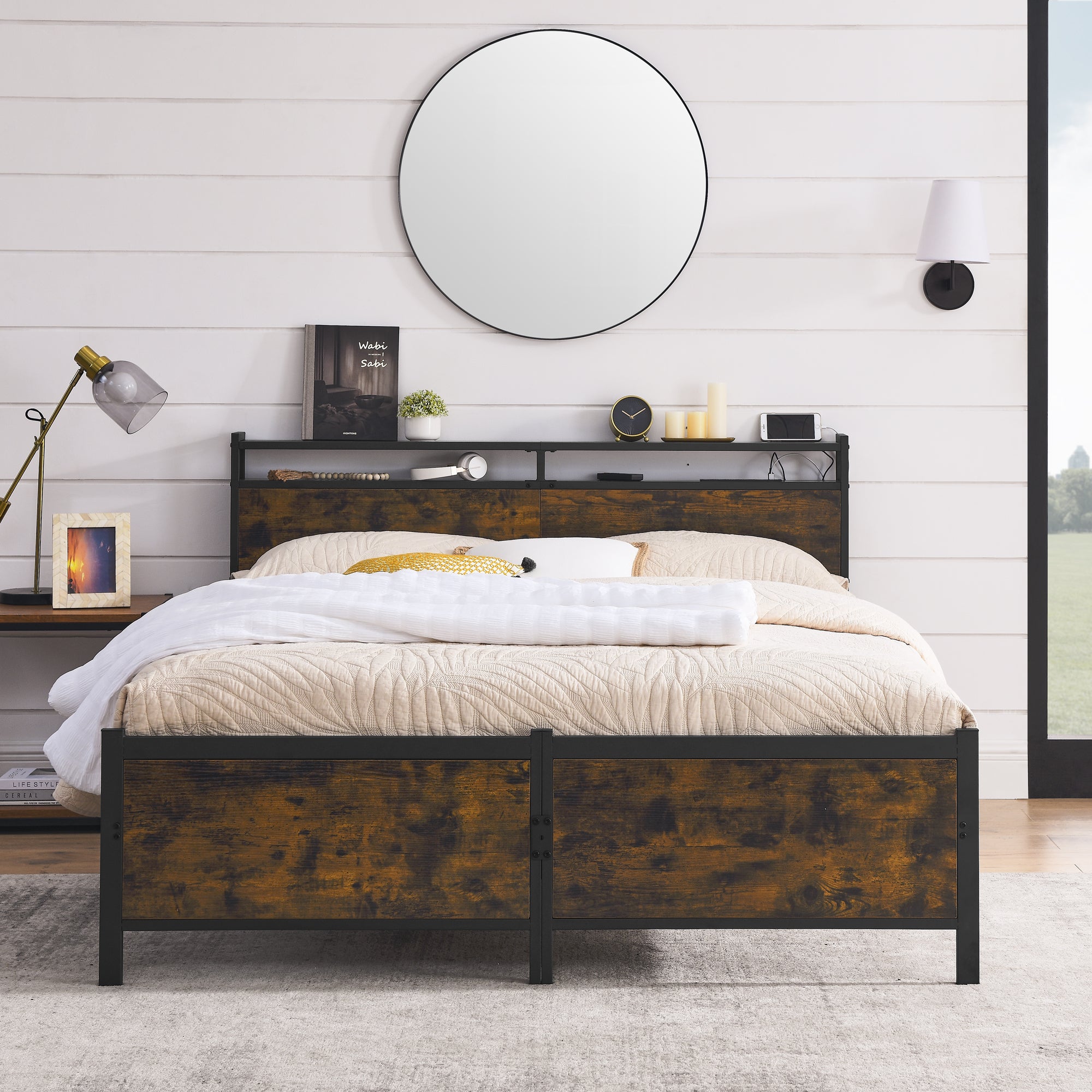 HAOYYE iron bed frame, metal bed frame, wrought iron bed frame, iron platform bed frame, iron canopy bed frame, iron twin bed frame, iron queen bed frame, iron double bed frame, iron sin Sturdy Space-Saving