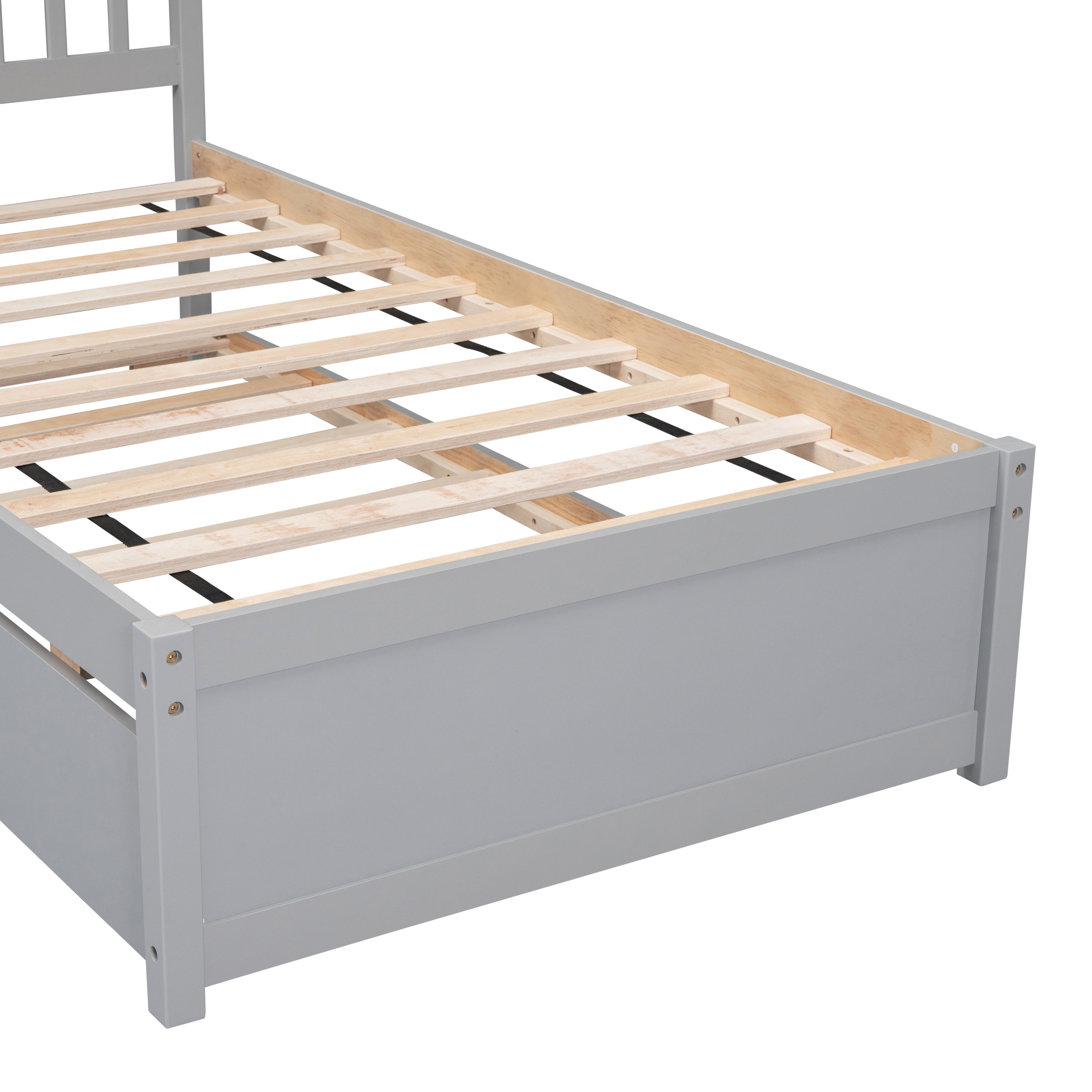 HAOYYE Modern Design Wooden Twin Size Platform Bed Frame with Trundle for Grey Color Sturdy Space-Saving Heavy Duty Easy Assembly Durable Stylish Home Furniture Versatile