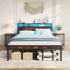 HAOYYE Full Size Metal Bed Frame with Headboard and Footboard, LED Lighting, Black Heavy Duty Mattress Foundation with Steel Slat Support, Noise Free,81.73"L x 54.13"W x 38.96"H Sturdy Space-Saving