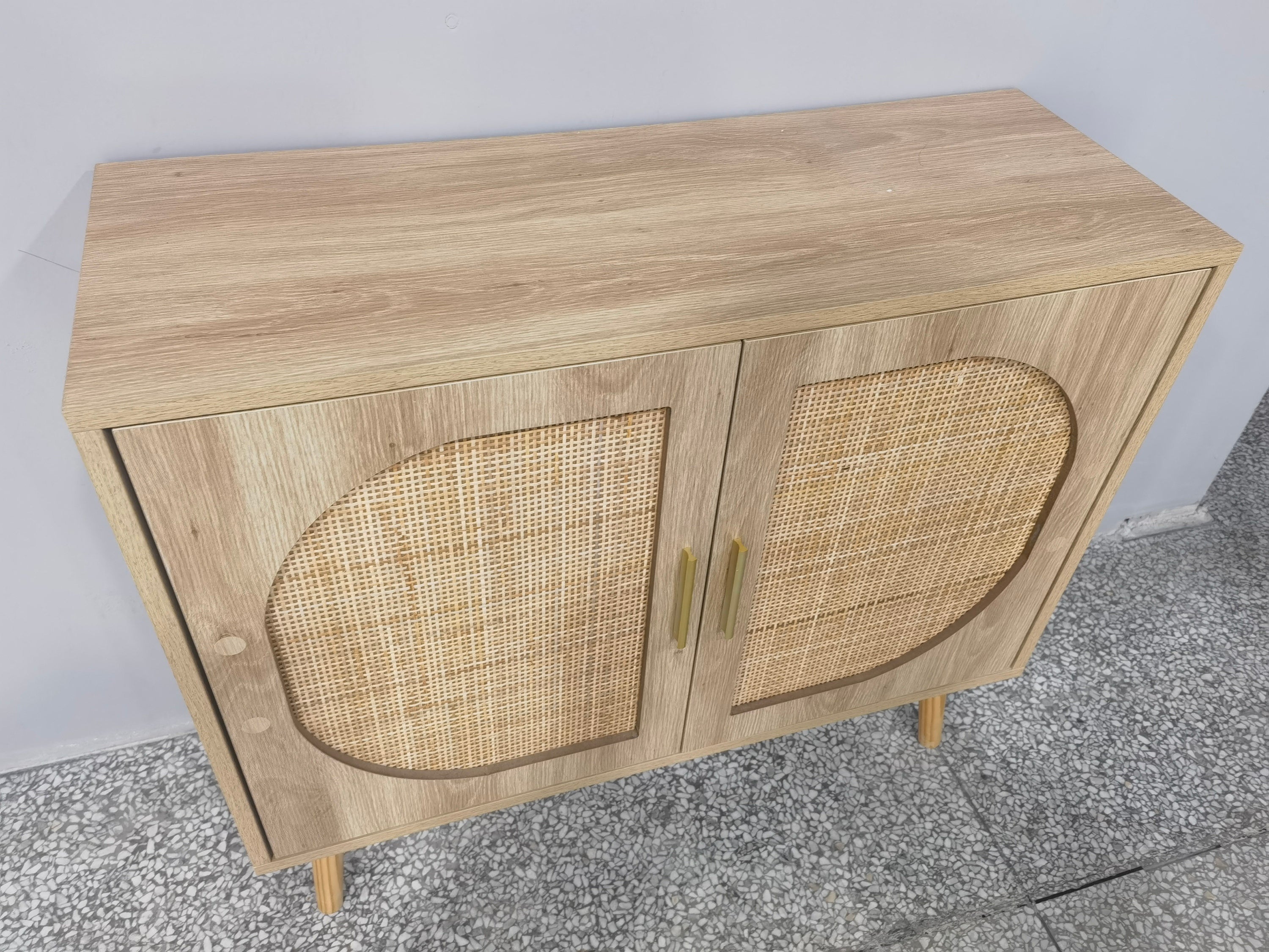 HAOYYE Buffet Cabinet with Storage, Accent Bathroom Floor Cabinet with Two Doors and Four Compartments, Solid Wood Feet, Modern Sideboard for Hallway, Entry, Living Room