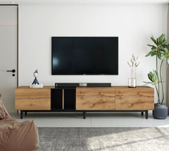 HAOYYE Modern TV Stand for 80'' TV with 3 Doors, Media Console Table, Entertainment Center with Large Storage Cabinet for Living Room, Bedroom Sturdy Space-Saving Heavy Duty Modern Design Adults