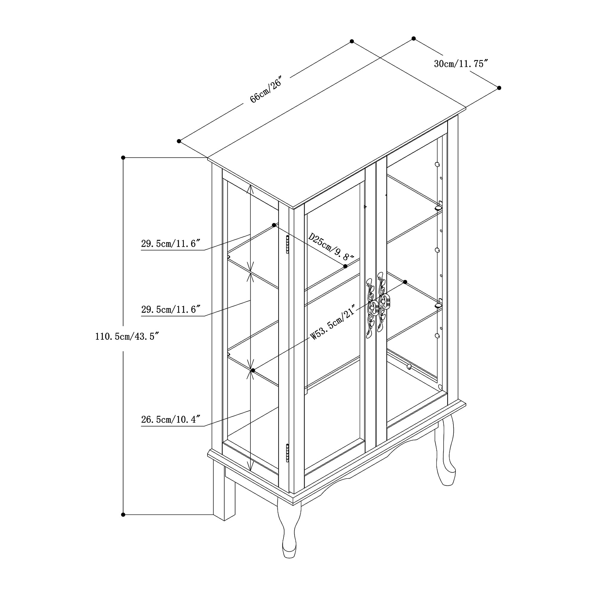 HAOYYE Curio Cabinet with Integrated Lighting and Adjustable Shelves Featuring a Mirrored Back Panel and Tempered Glass Doors in Oak Finish for Displaying Collectibles and Home Decor with Sturdy, Space Saving, Heavy Duty Construction