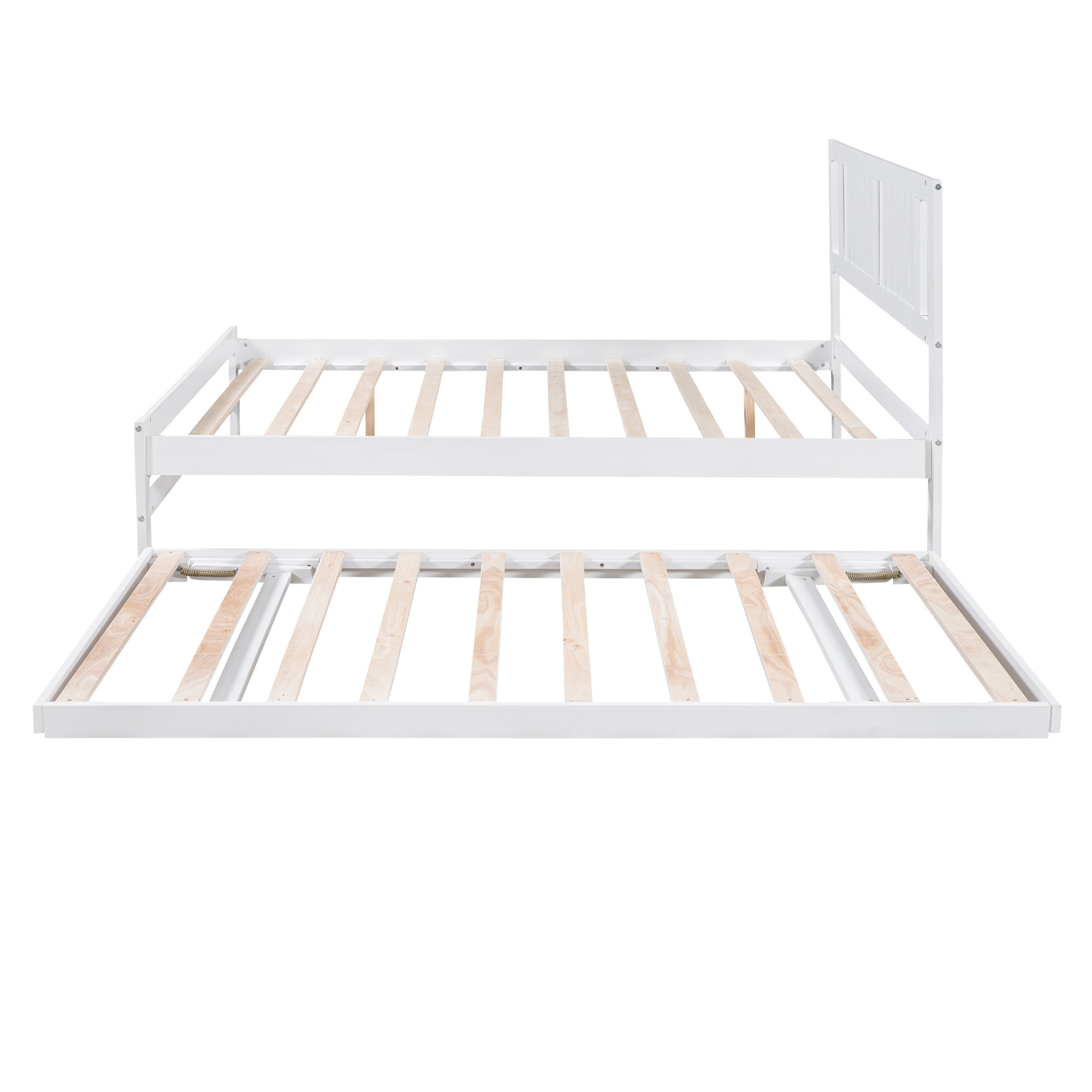 HAOYYE Full Size Platform Bed with Adjustable Trundle, White, Space-Saving Modern Design, Sturdy and Heavy-Duty Wood Frame, Ideal for Guest Room, Apartment, or Dorm, Easy Assembly Bedroom Furniture
