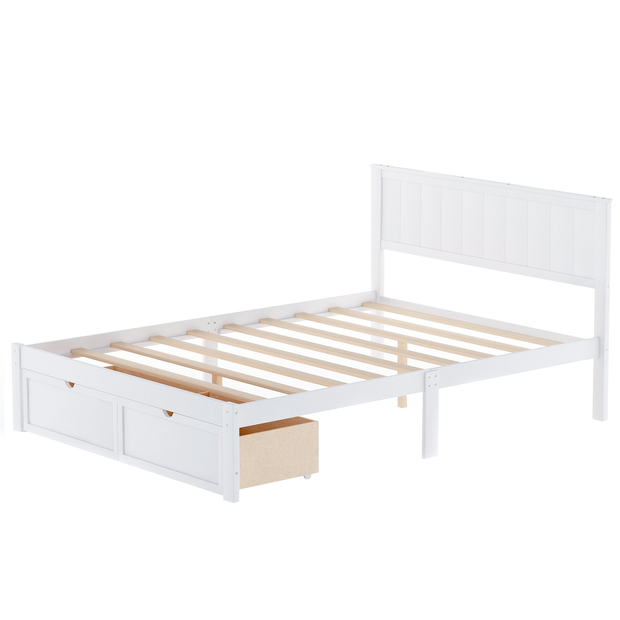 HAOYYE Full Size Platform Bed with Under-bed Drawers, White, Sturdy Space-Saving Design, Heavy Duty Construction, Easy Assembly, Durable and Stylish Home Furniture, Versatile for Bedroom Use