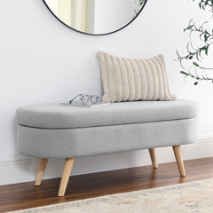HAOYYE Ottoman Oval Storage Bench, Rubber Wood Legs, Grey(43.5"x16"x16") Sturdy Space-Saving Heavy Duty Modern Design Adults Dorm Room Easy Assembly Bedroom Furniture