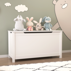 HAOYYE Wooden Toy Box Storage with Safety Hinged Lid, White, Sturdy Space-Saving Design, Easy Assembly, Durable and Stylish Home Furniture