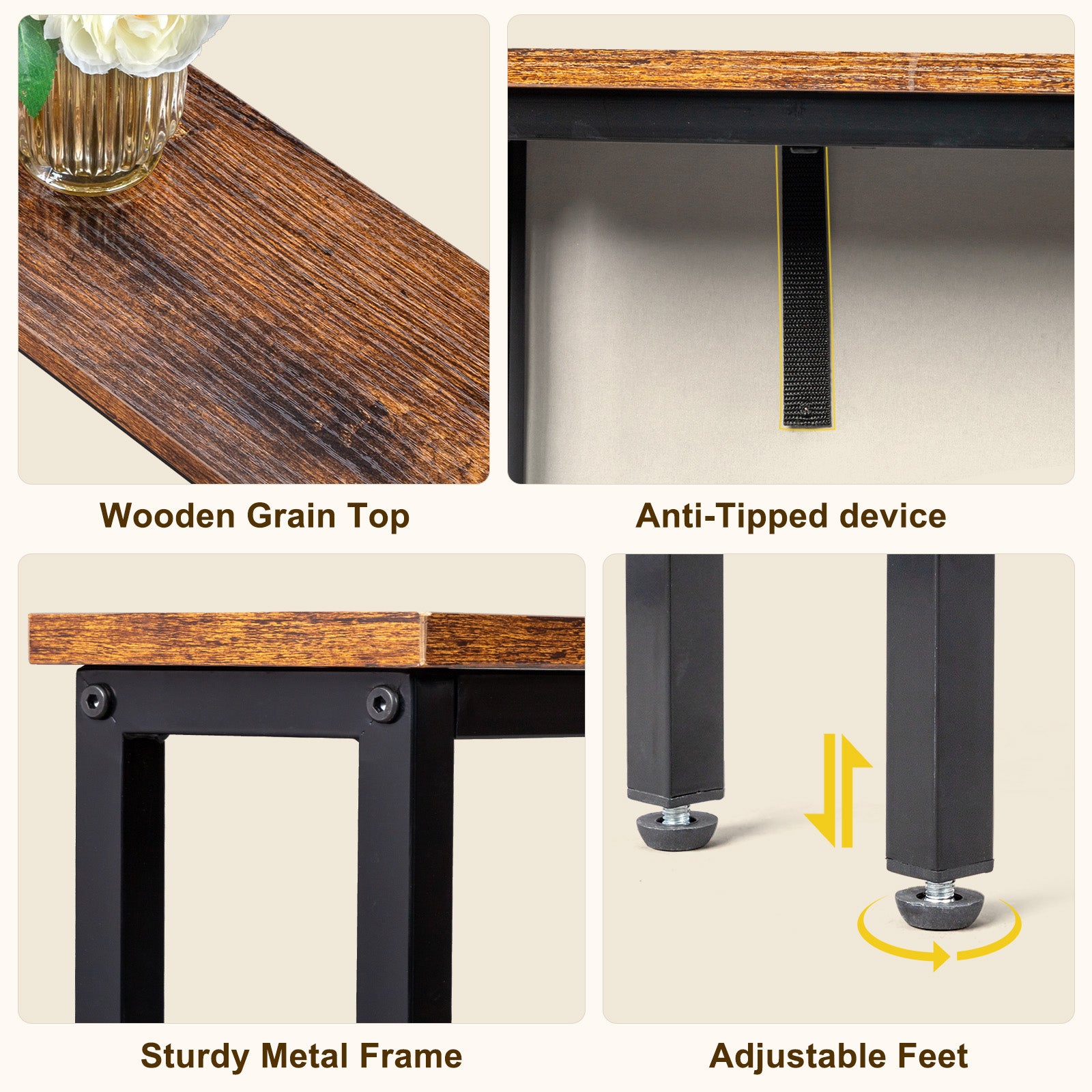 HAOYYE Console Sofa Table with Power Outlets and USB Ports, Slim Skinny Couch Table with Metal Frame and Charging Station, Ideal for Apartments, Living Rooms, and Dorms, Rustic Brown