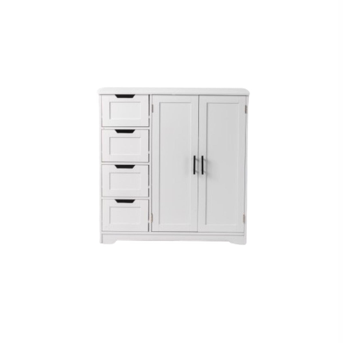 HAOYYE White Bathroom Storage Cabinet With 2 Doors And 4 Drawers, Spacious And Durable Bathroom Vanity Organizer, Modern Design For Efficient Storage Of Toiletries And Essentials, Stylish And Functional Home Furniture