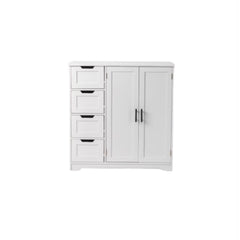 HAOYYE White Bathroom Storage Cabinet With 2 Doors And 4 Drawers, Spacious And Durable Bathroom Vanity Organizer, Modern Design For Efficient Storage Of Toiletries And Essentials, Stylish And Functional Home Furniture