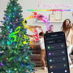 HAOYYE Artificial Christmas Tree with RGB WiFi-Controlled Lights Green Full Tree with 1721 PVC Branch Tips Hinged Structure Foldable Base Fire-Resistant PVC for Indoor Holiday and Party Decoration