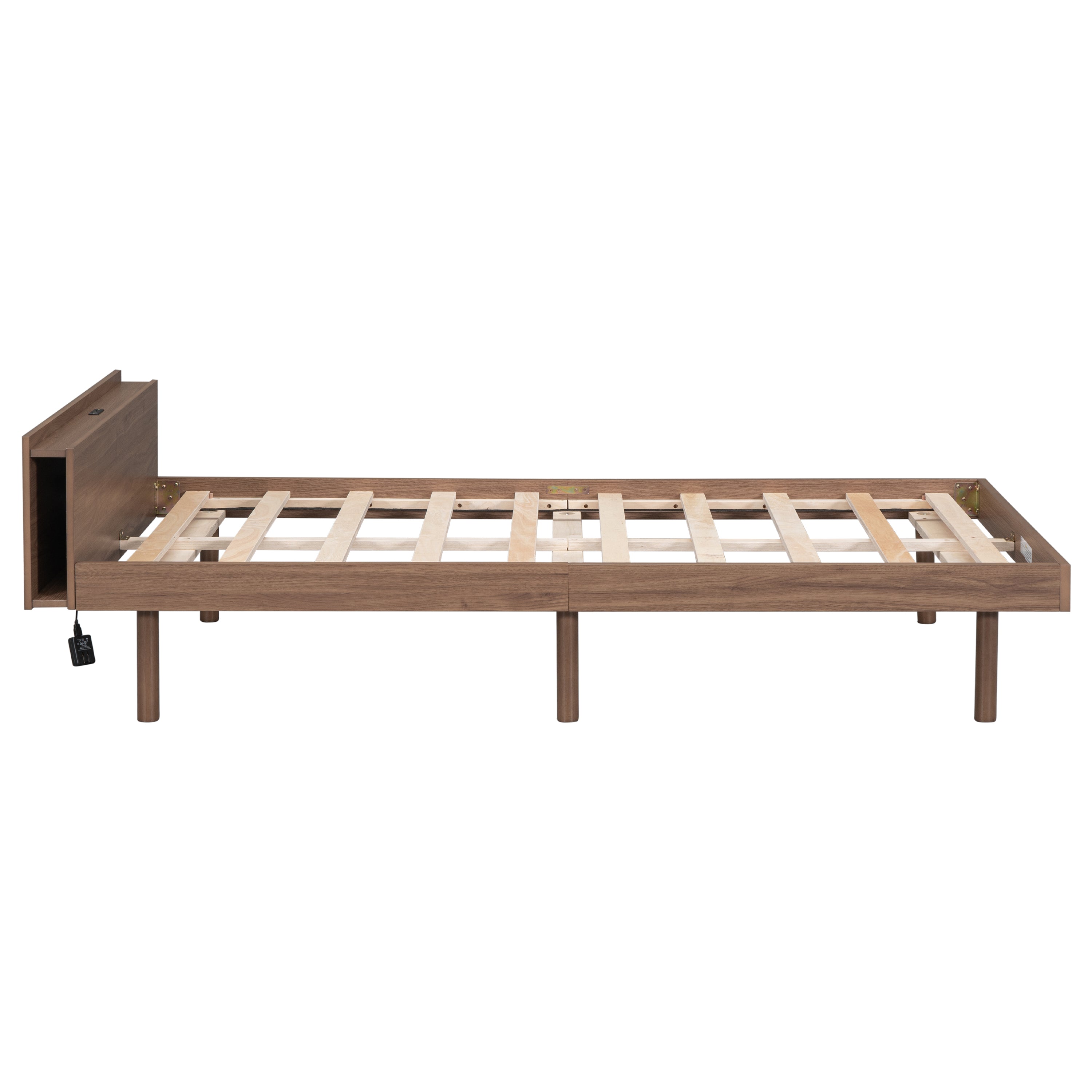 HAOYYE Modern Design Twin Size Platform Bed Frame with Built-in USB port for Walnut Color Sturdy Space-Saving Heavy Duty Easy Assembly Durable Stylish Home Furniture Versatile