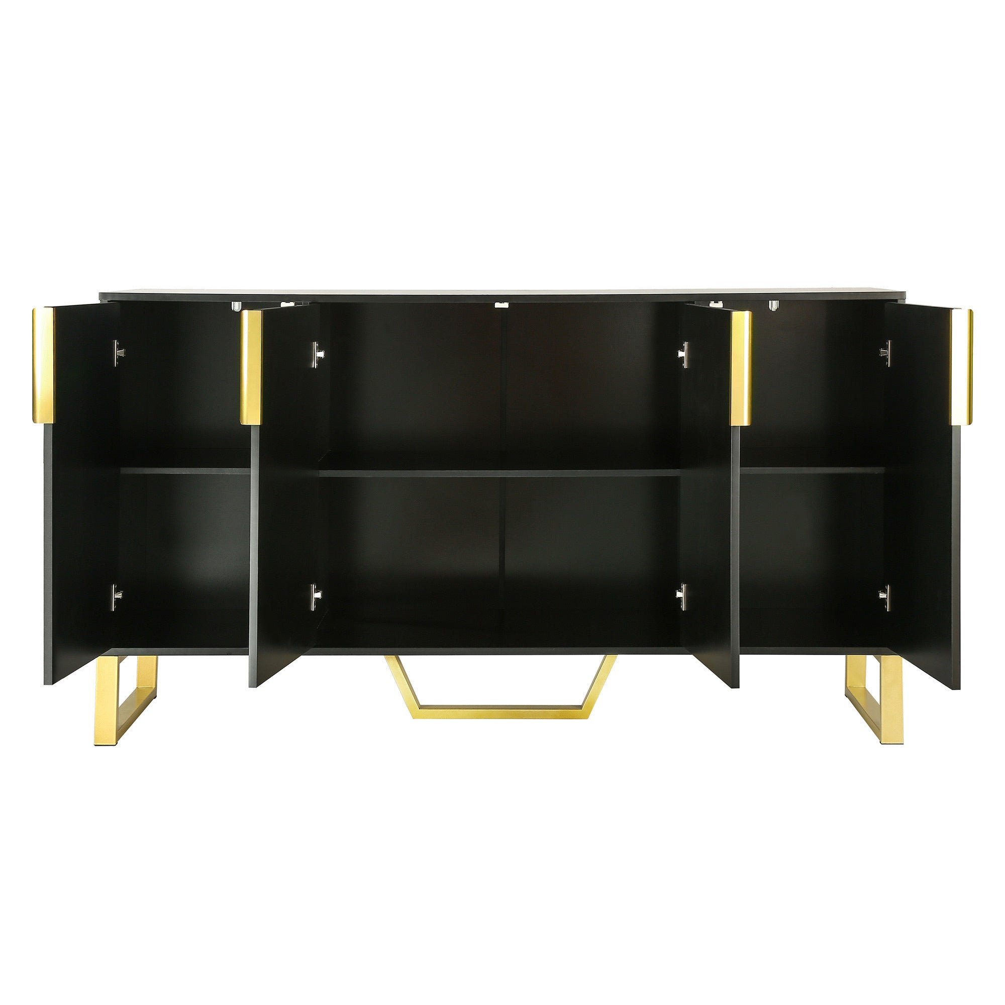 HAOYYE Modern Sideboard with Four Doors, Metal Handles and Legs, Adjustable Shelves, Stylish Storage Cabinet for Kitchen, Dining Room, Living Room, Black, Sturdy Space-Saving Heavy Duty Design, Ideal for Home and Apartment, Easy Assembly