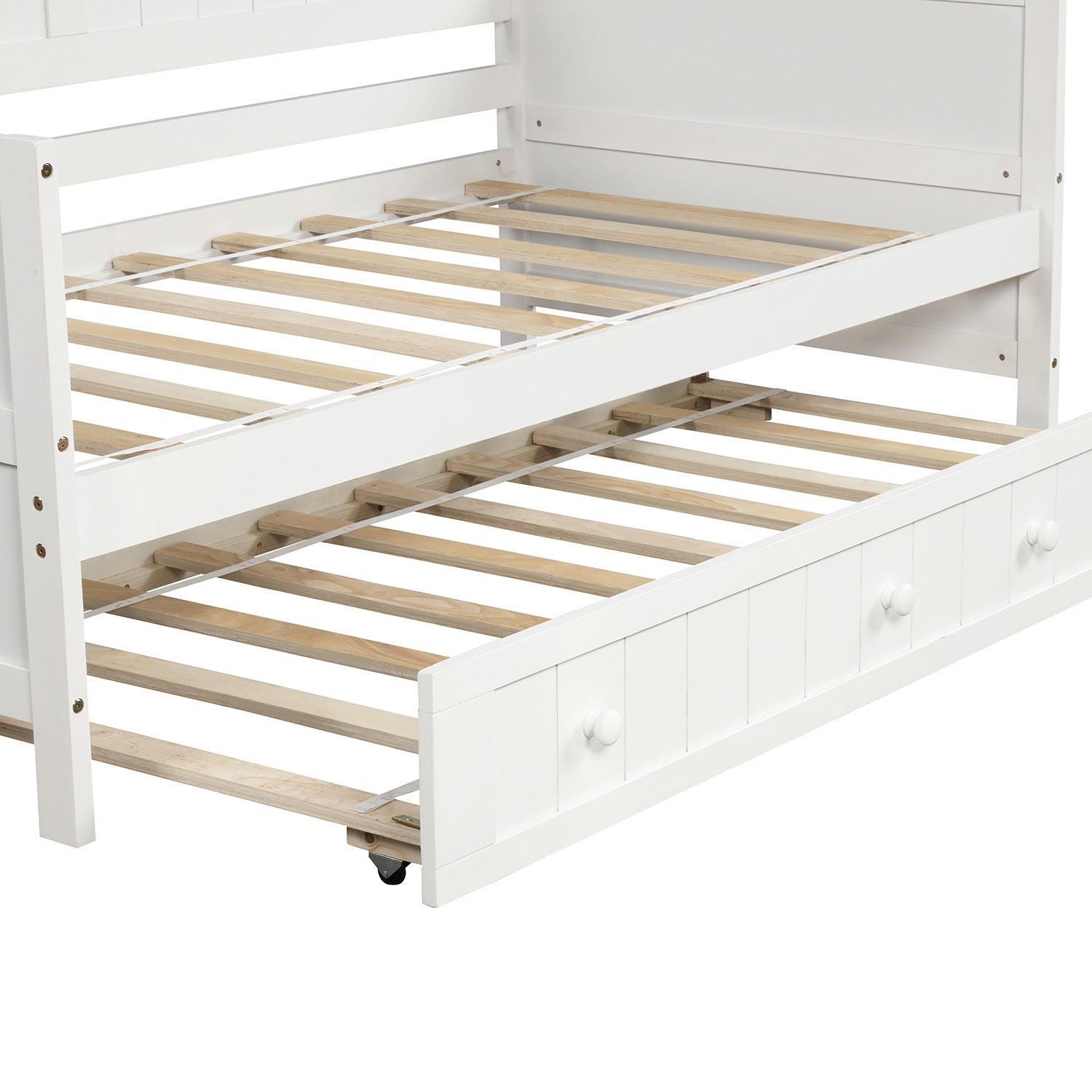 HAOYYE Twin Wooden Daybed with Trundle Bed White Durable Sturdy Space-Saving Heavy Duty Modern Design Easy Assembly Stylish Versatile Sofa Bed for Bedroom and Living Room