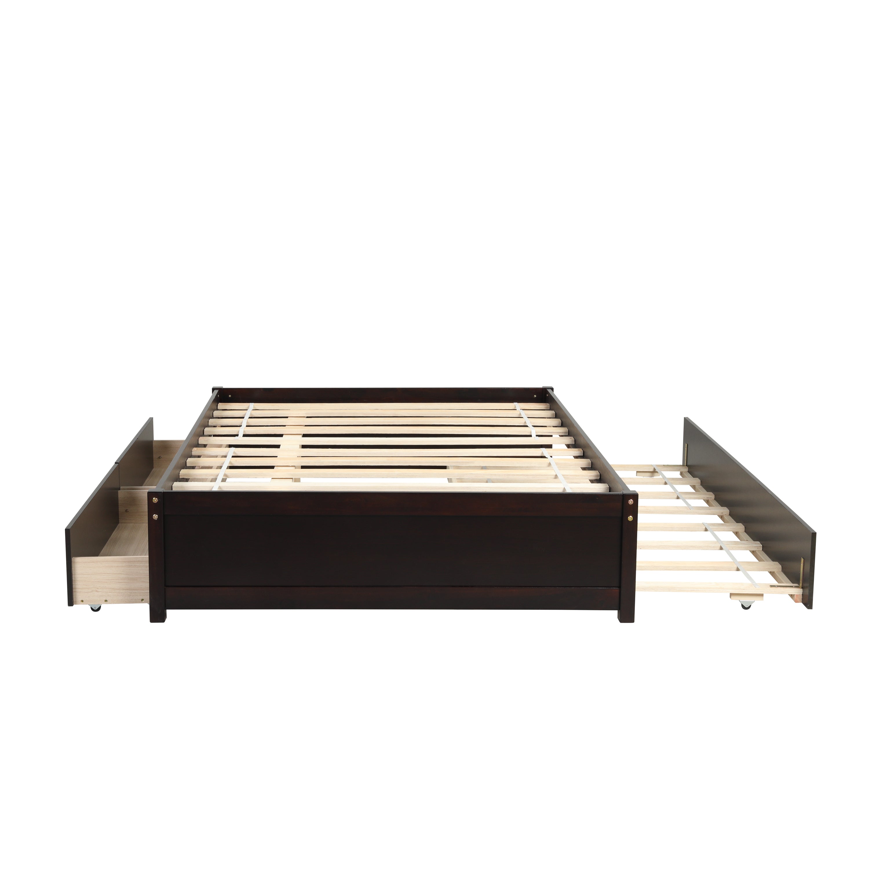 HAOYYE Full Bed With Trundle And Two Storage Drawers, Espresso Wood Platform Bed Frame, Space-Saving Heavy Duty Design, Modern Style For Bedroom Or Dorm Room, Easy Assembly