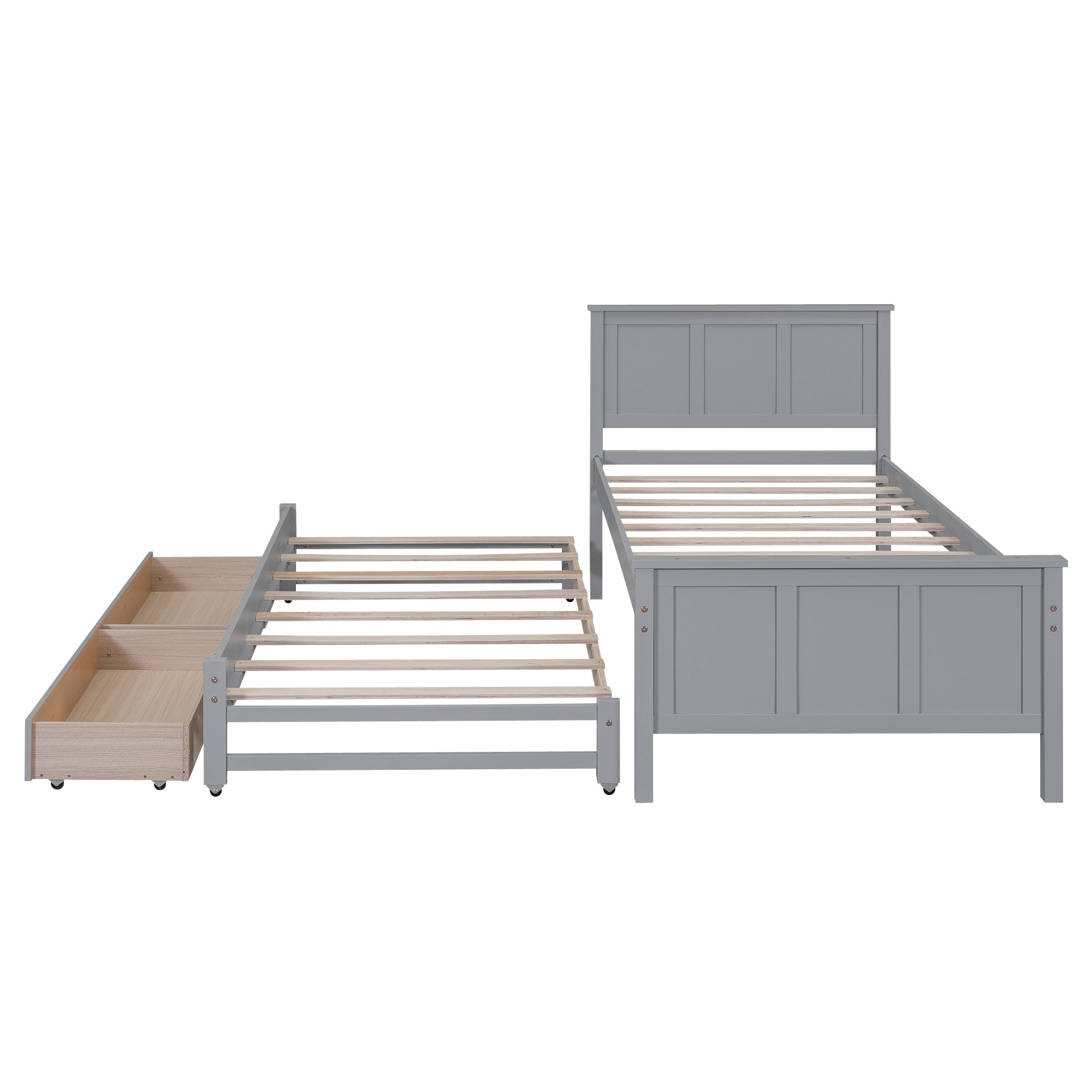 HAOYYE Twin Platform Bed with Trundle and Storage Drawers, Sturdy and Space-Saving Design, Heavy Duty Construction, Ideal for Dorm Rooms and Bedrooms, Easy Assembly, Modern Gray Finish