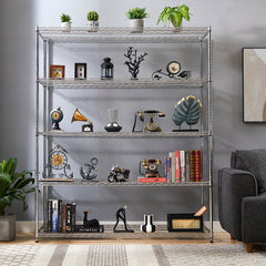 HAOYYE 5-Layer Heavy Duty Adjustable Shelving Unit with Wheels and Adjustable Feet, Sturdy Metal Storage Rack for Warehouse, Supermarket, Kitchen and Commercial Use, Each Shelf Supports 300 Lbs, Space-Saving Industrial Design, Easy Assembly