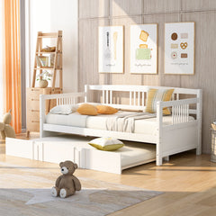 HAOYYE Twin Size Daybed Wood Bed with Twin Size Trundle,White Sturdy Space-Saving Heavy Duty Modern Design Adults Dorm Room Easy Assembly Bedroom Furniture