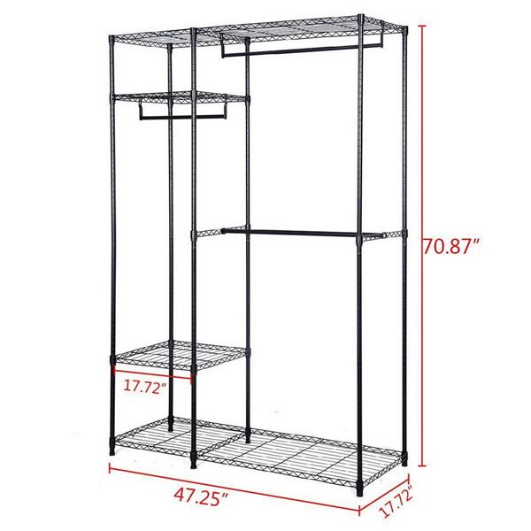 HAOYYE 4-Tier Metal Clothes Rack - Free-Standing Garment Organizer With Shelves, Industrial Closet Storage Solution, Heavy-Duty Clothing Rack For Bedroom Or Laundry Room, Modern Black Wardrobe Rack With Sturdy Design & Ample Hanging Space.