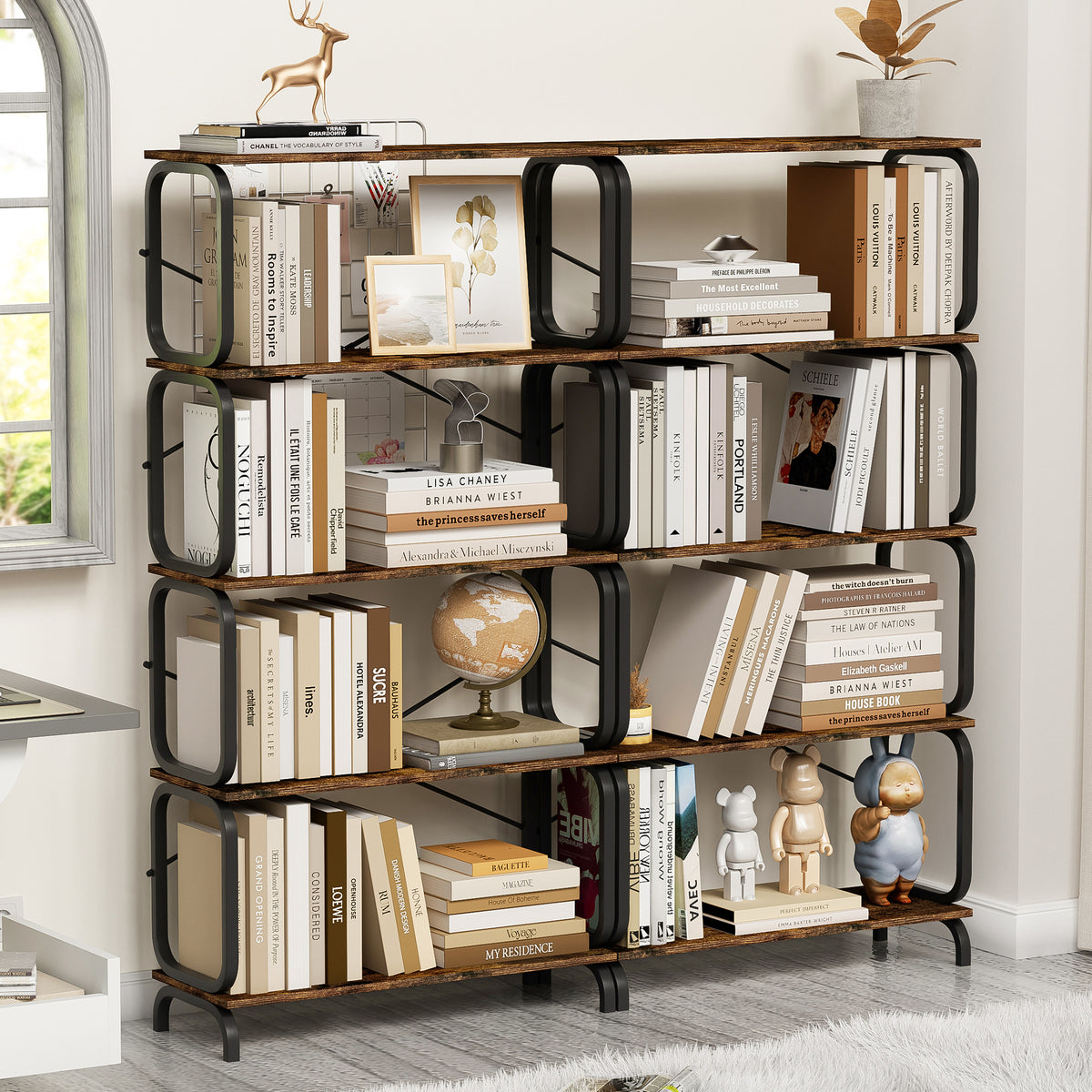 HAOYYE 5 Tier Large Book Shelf, Bookcase Home Office Open Bookshelf,Shelves for Living Room, Office Shelf,Vintage Industrial Style Bookshelf with Metal Frame,Rustic Brown Sturdy Space-Saving Heavy Duty