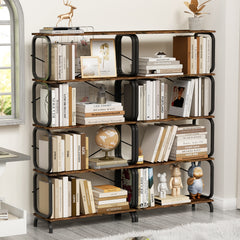 HAOYYE 5 Tier Large Book Shelf, Bookcase Home Office Open Bookshelf,Shelves for Living Room, Office Shelf,Vintage Industrial Style Bookshelf with Metal Frame,Rustic Brown Sturdy Space-Saving Heavy Duty