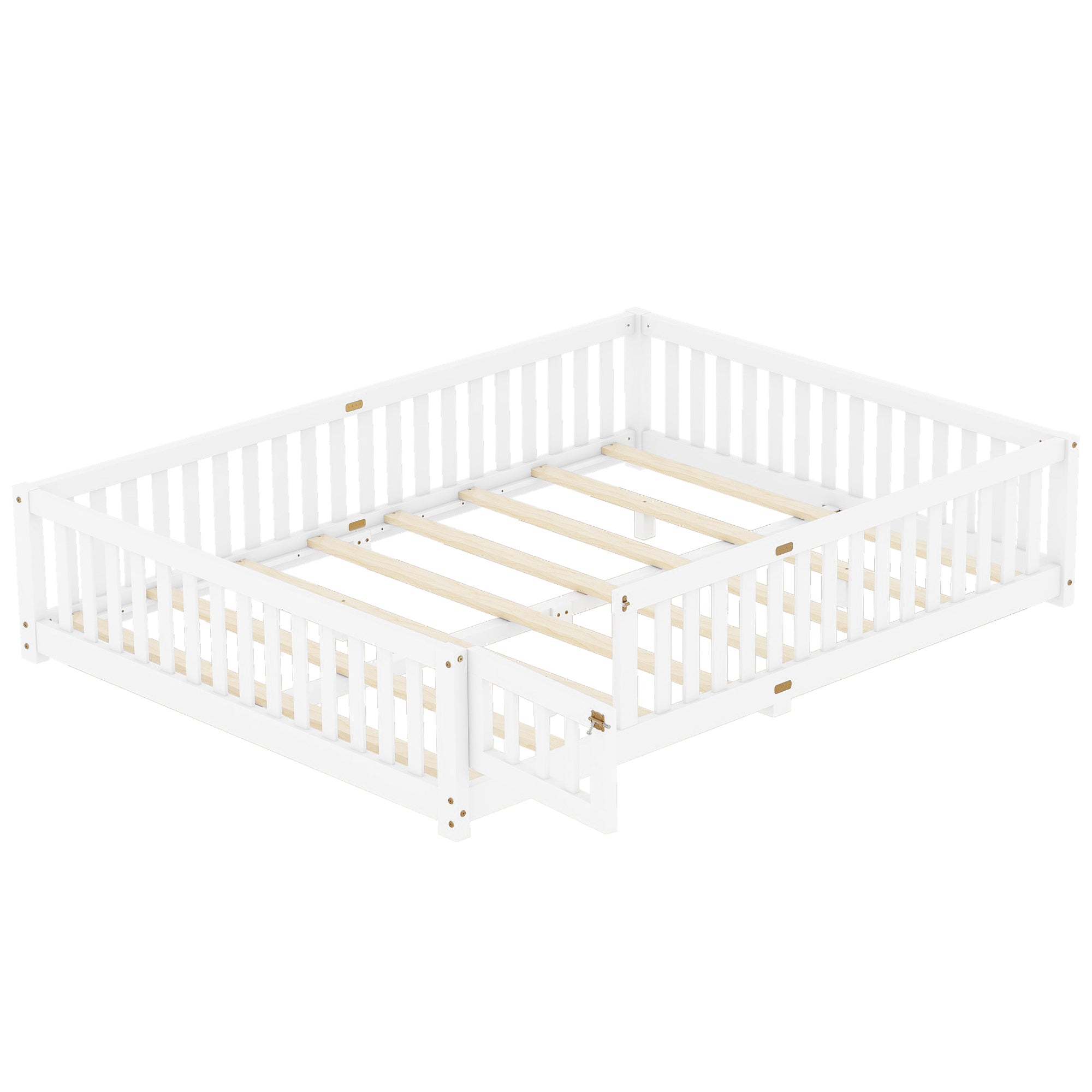 HAOYYE Queen Size Bed Floor Bed with Safety Guardrails and Door for , White(Expect Arrival Date 2024.7.26), Old SKU W158090696 Sturdy Space-Saving Heavy Duty Modern Design Adults Dorm Room Easy Assembly