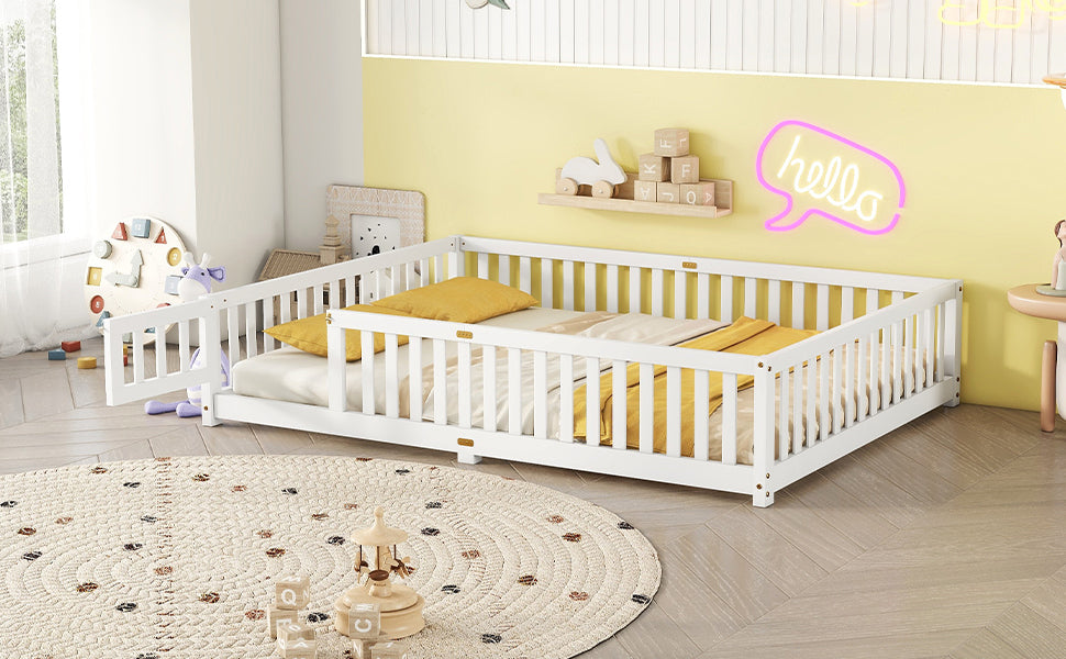 HAOYYE Queen Size Bed Floor Bed with Safety Guardrails and Door for , White(Expect Arrival Date 2024.7.26), Old SKU W158090696 Sturdy Space-Saving Heavy Duty Modern Design Adults Dorm Room Easy Assembly