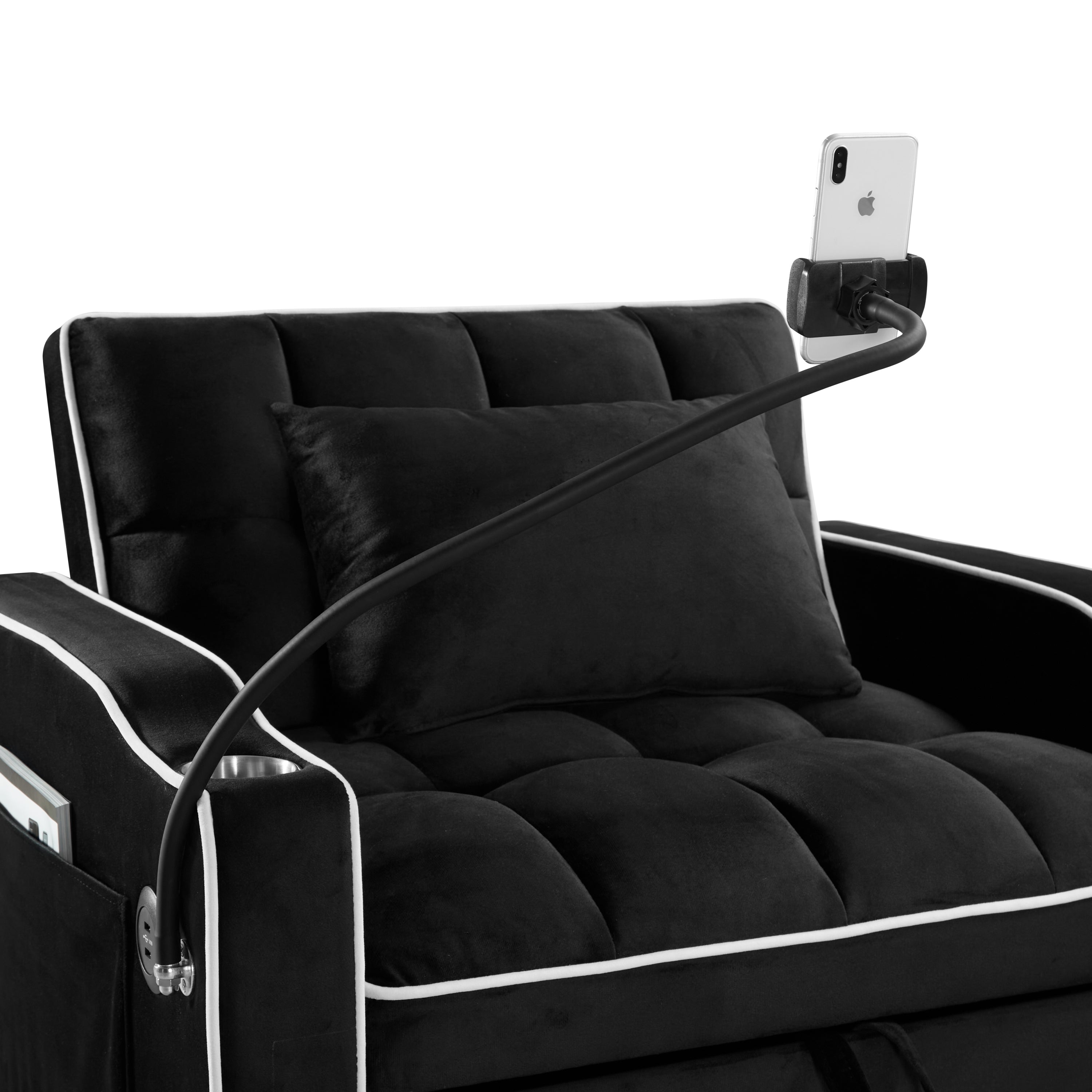 HAOYYE Convertible 3-in-1 Sleeper Chair Sofa Bed Adjustable Pull-Out Sleeper Chair Bed Folding Sofa Bed with Multiple Pockets for Living Room Bedroom Small Space, Black Sturdy Space-Saving Heavy Duty Modern Design
