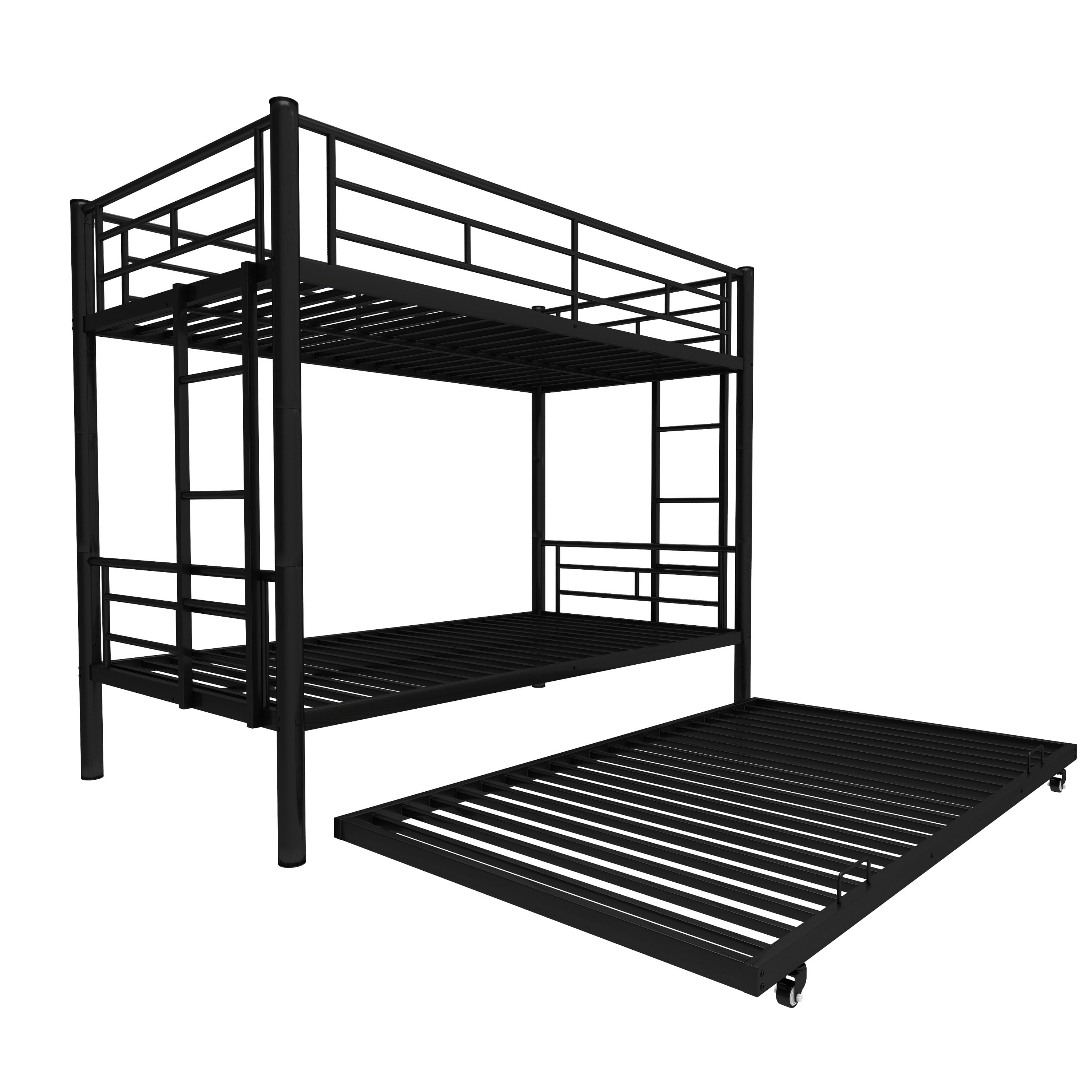 HAOYYE Heavy-duty Sturdy Meta Twin over Twin Bunk Bed/l/ Noise Reduced/ Safety Guardrail/No Box Spring Needed,Black Space-Saving Heavy Duty Modern Design Adults Dorm Room Easy Assembly Bedroom Furniture
