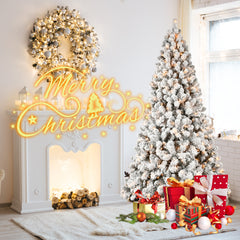 HAOYYE Artificial Flock LED Lit Christmas Tree with 1072 PVC Mixed Branch Tips Hinged Design and Foldable Metal Base Easy Assembly and Storage Realistic Full Shape for Indoor Holiday Decoration