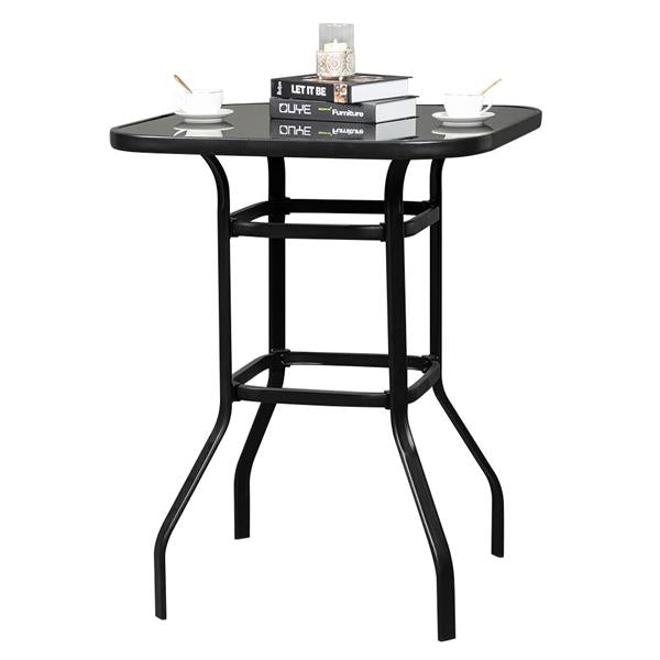 HAOYYE Wrought Iron Glass High Bar Table, Modern Patio Bar Table with Matte Black Frame and Tempered Glass, Stylish and Durable, Perfect for Outdoor or Indoor Dining, Bars, and Restaurants