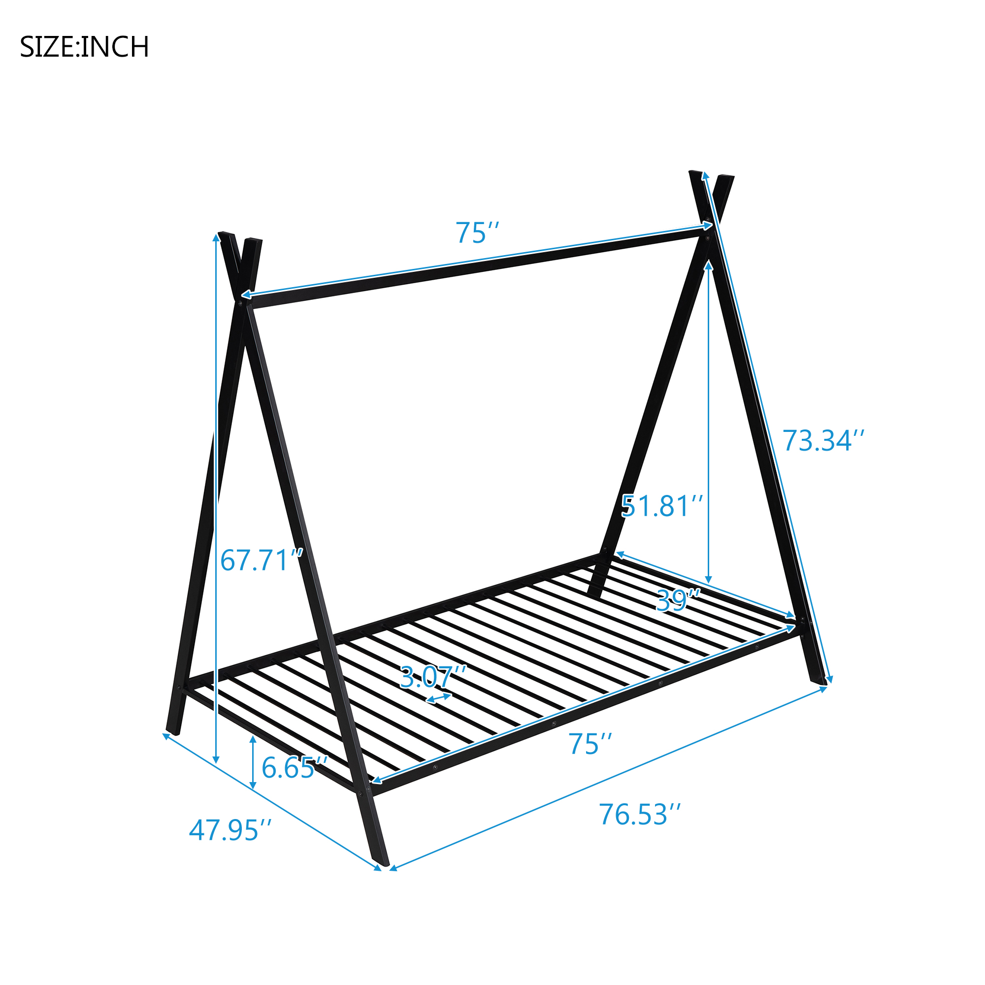 HAOYYE House Bed Tent Bed Frame Twin Size Metal Floor Play House Bed with Slat for Girls Boys , No Box Spring Needed Black Sturdy Space-Saving Heavy Duty Modern Design Easy Assembly Durable Stylish