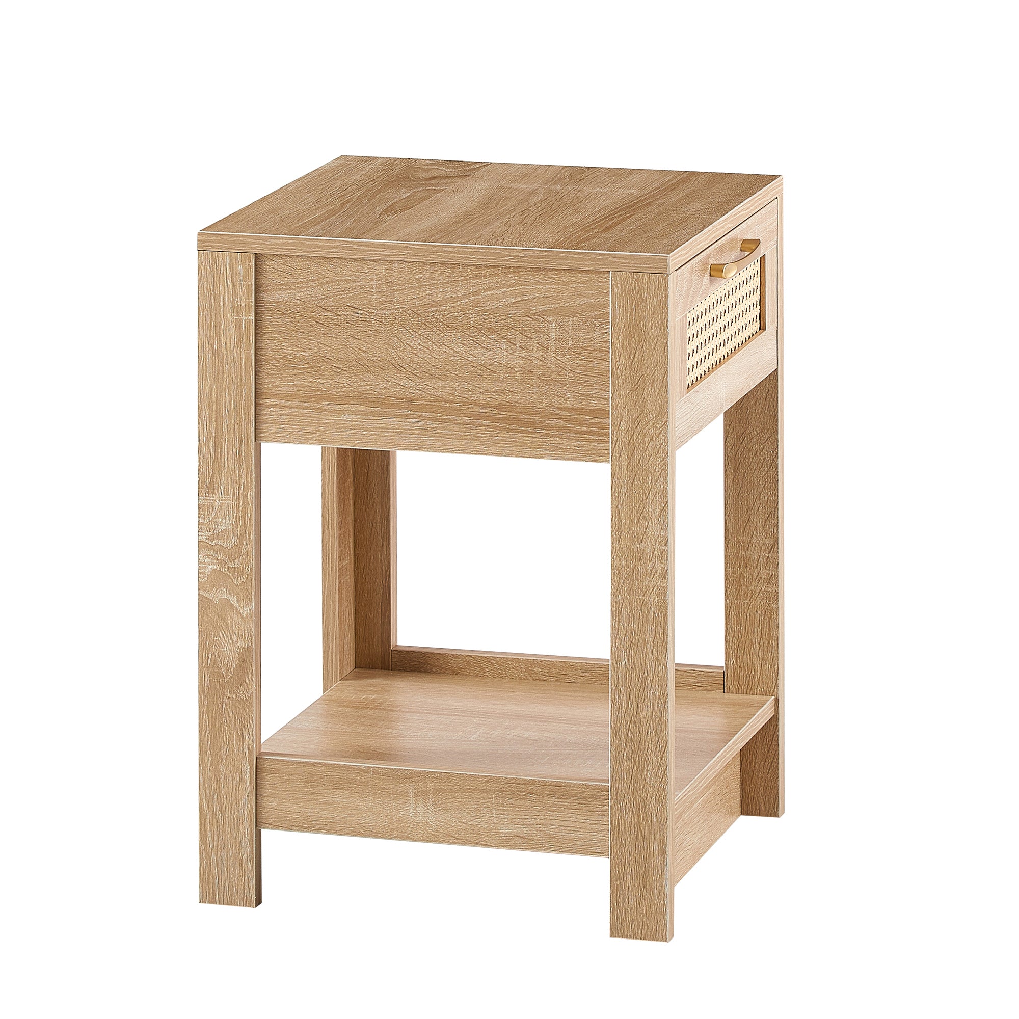 HAOYYE Natural Rattan End Table with Drawer, Modern Nightstand, Side Table for Living Room and Bedroom, Sturdy Space-Saving Design, Heavy Duty Construction, Easy Assembly